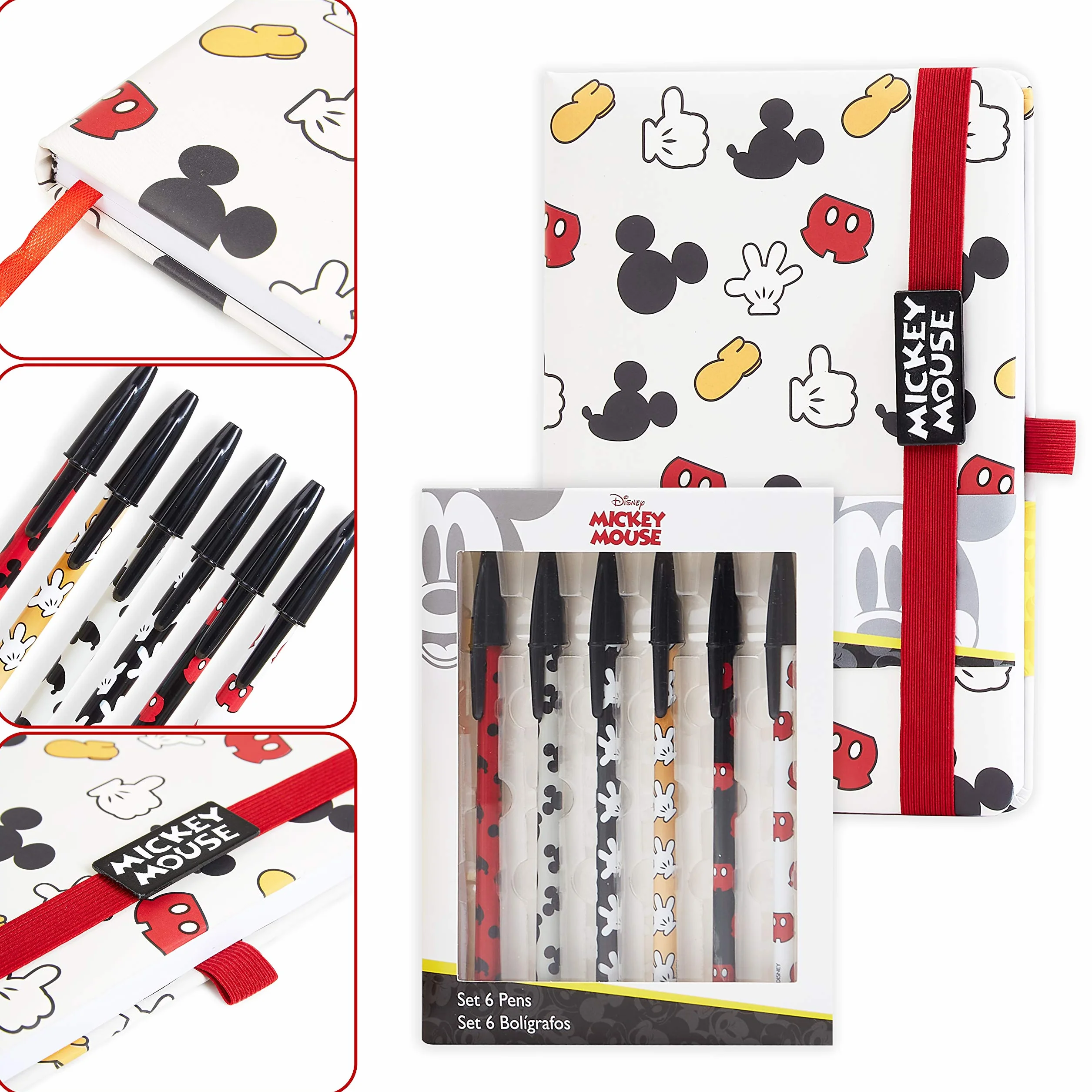 Disney Set Papeterie Kawaii Fournitures Scolaires Bureau Carnet Trousse Stylo Enfant Fille Adulte Cadeau Mickey Minnie Bourriquet Baby Yoda Blanc Rouge