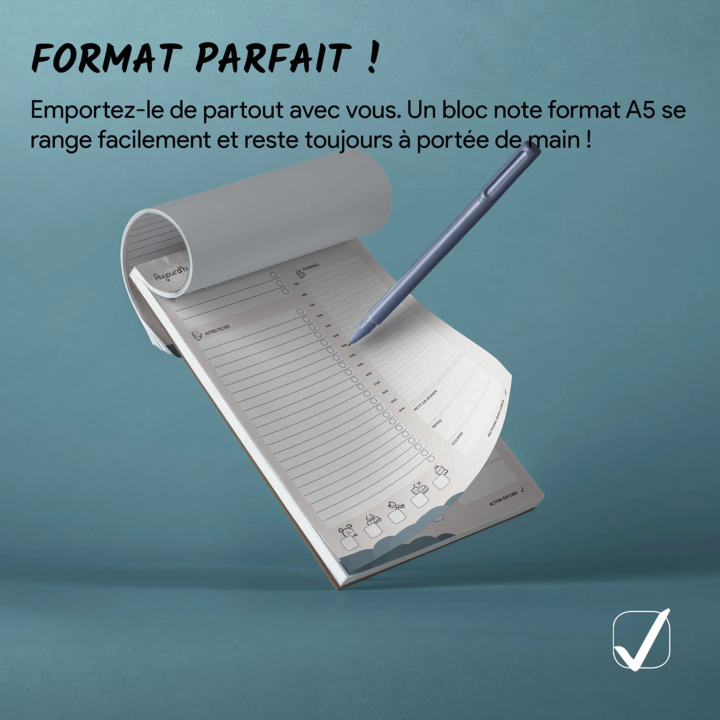 Action Day Organiser TO DO LIST Bloc-notes A5 Gestion des tâches Productivité