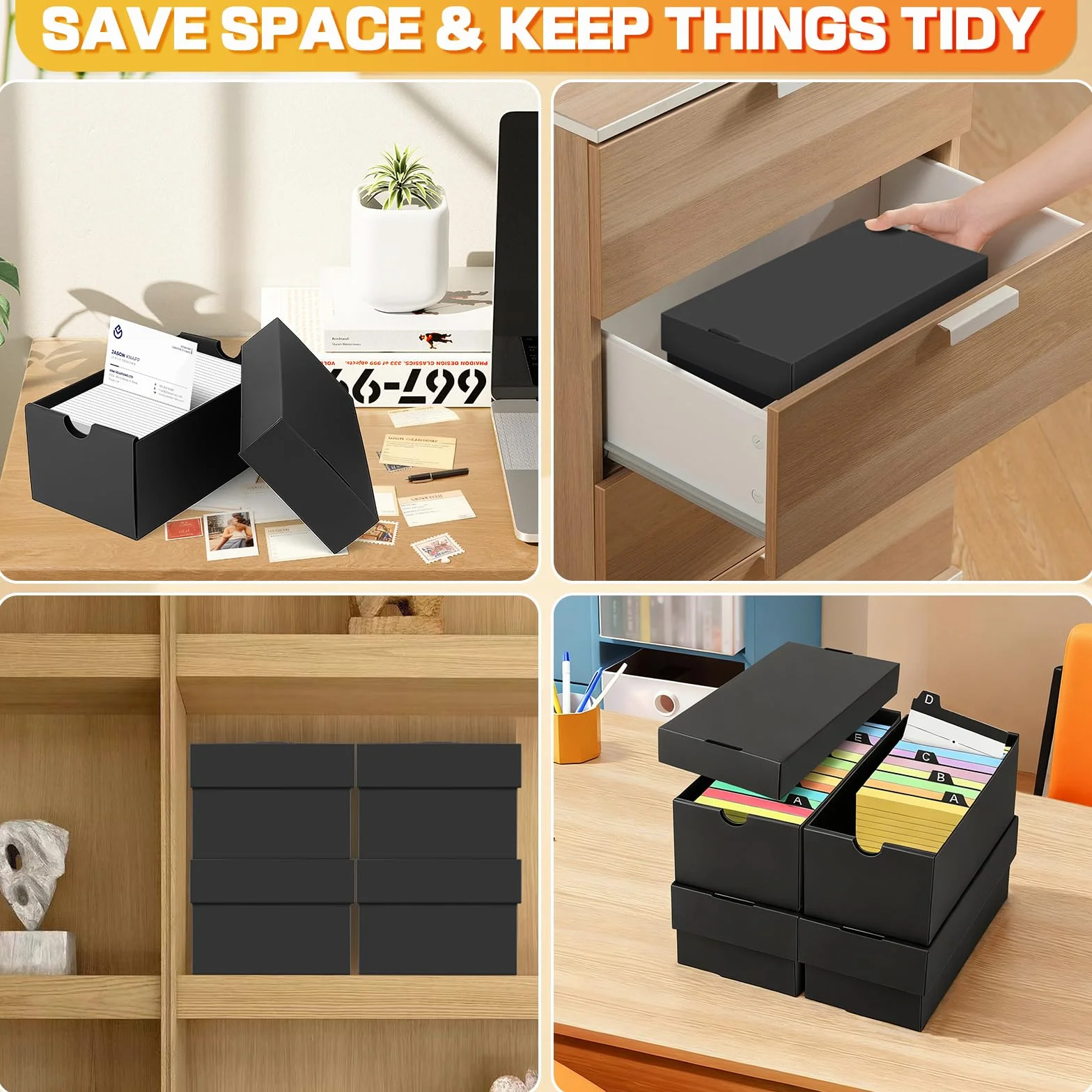 Boîtes À Fiches A7 112 Intercalaires 74×105mm Noir pour Flash Cards Organisation