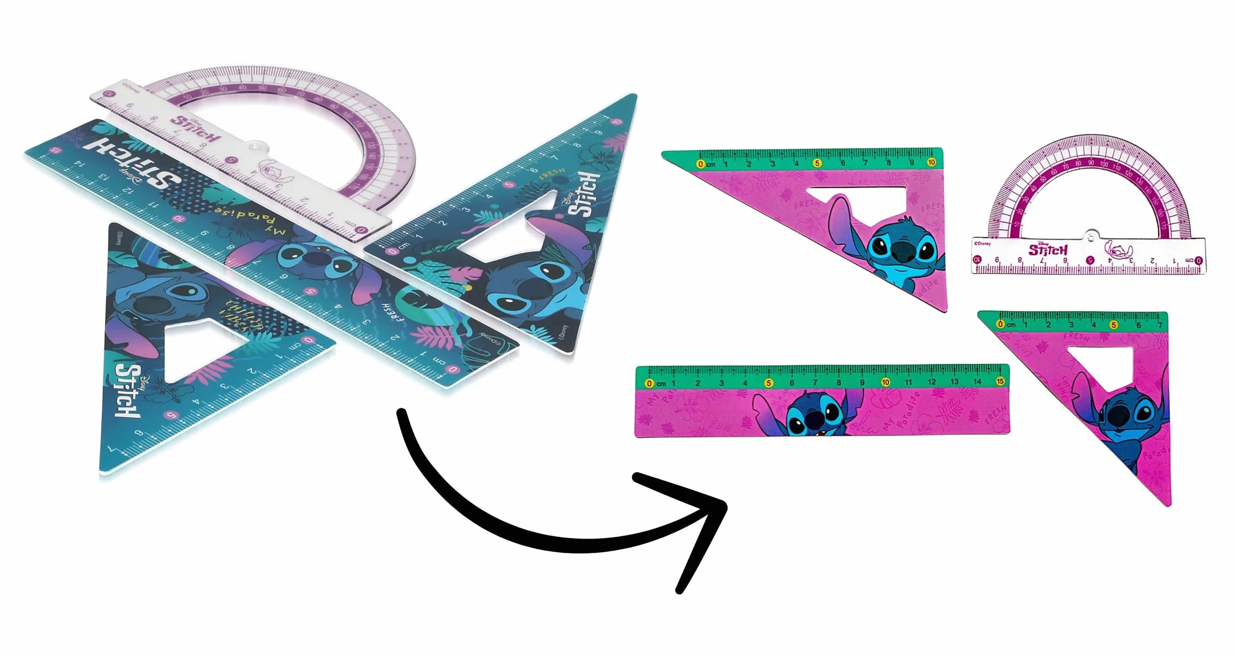 Disney Stitch Set de Fournitures Scolaires, ustensiles géométriques
