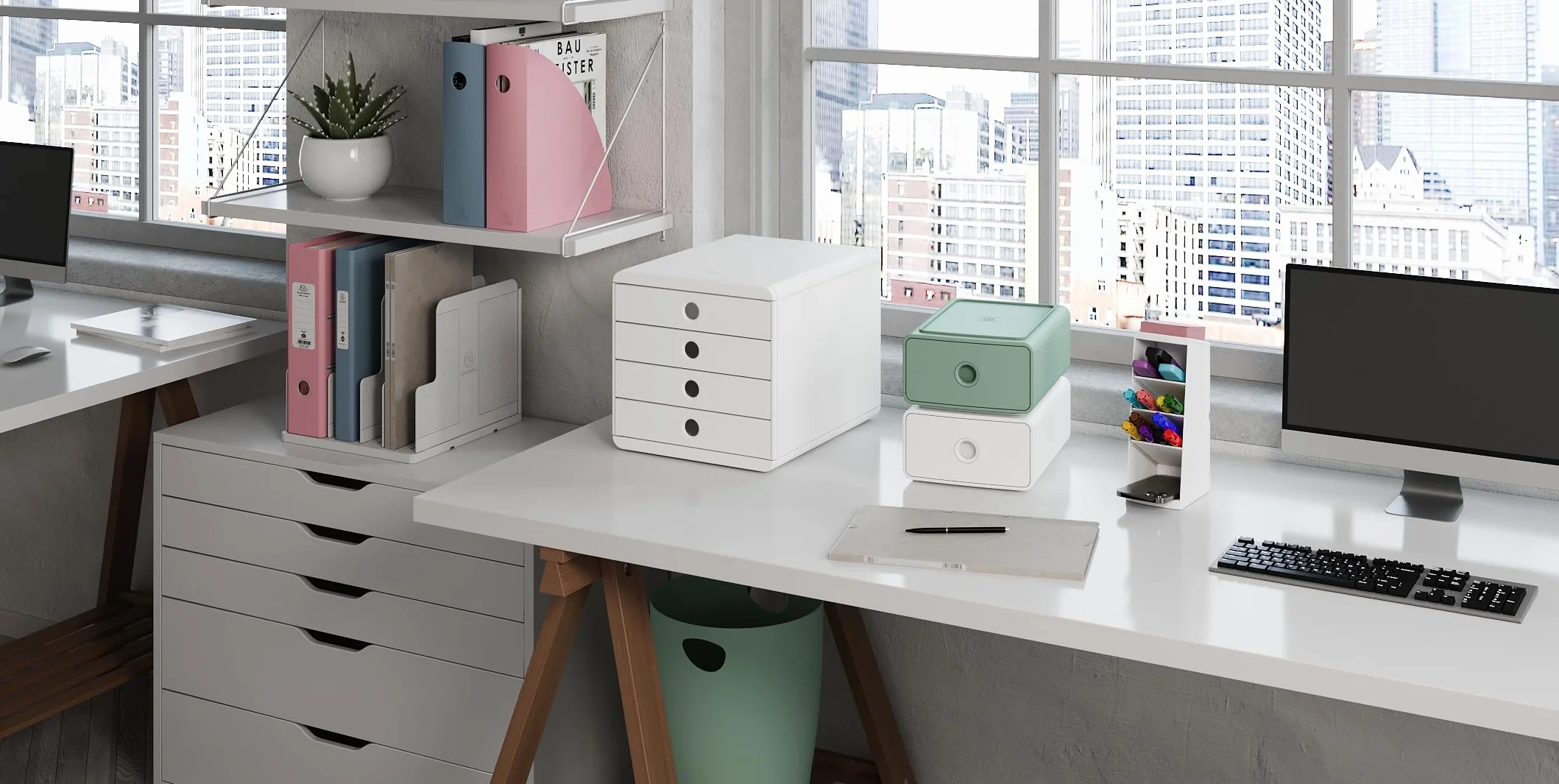 Exacompta MAG-CUBE Autentik porte-revues carton de 6 classeur à revue A4 A4+ largeur 8,2 cm Bleu gris