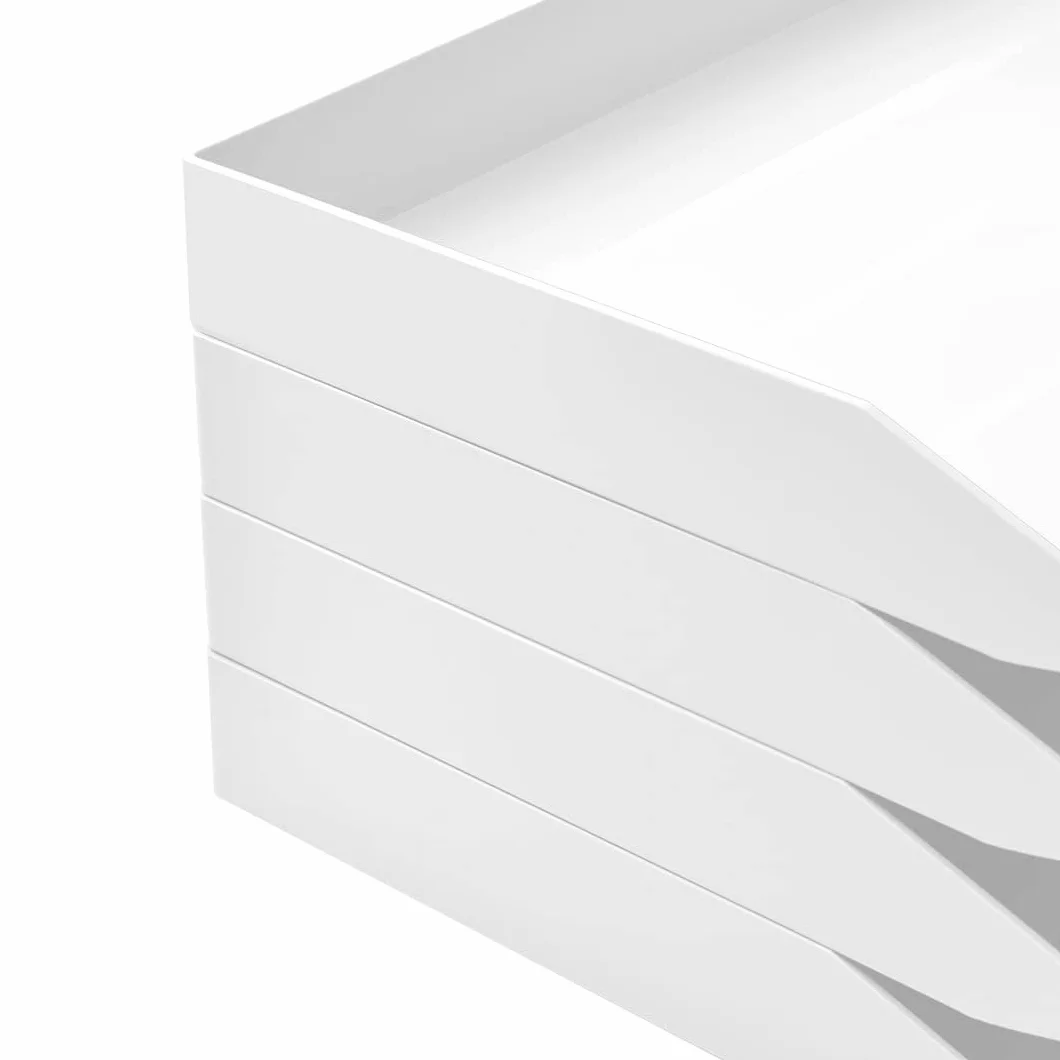Acrimet Corbeille à Courrier Empilable Format Paysage Organiseur Bureau Papier A4 Plastique Résistant Blanc Lot de 4