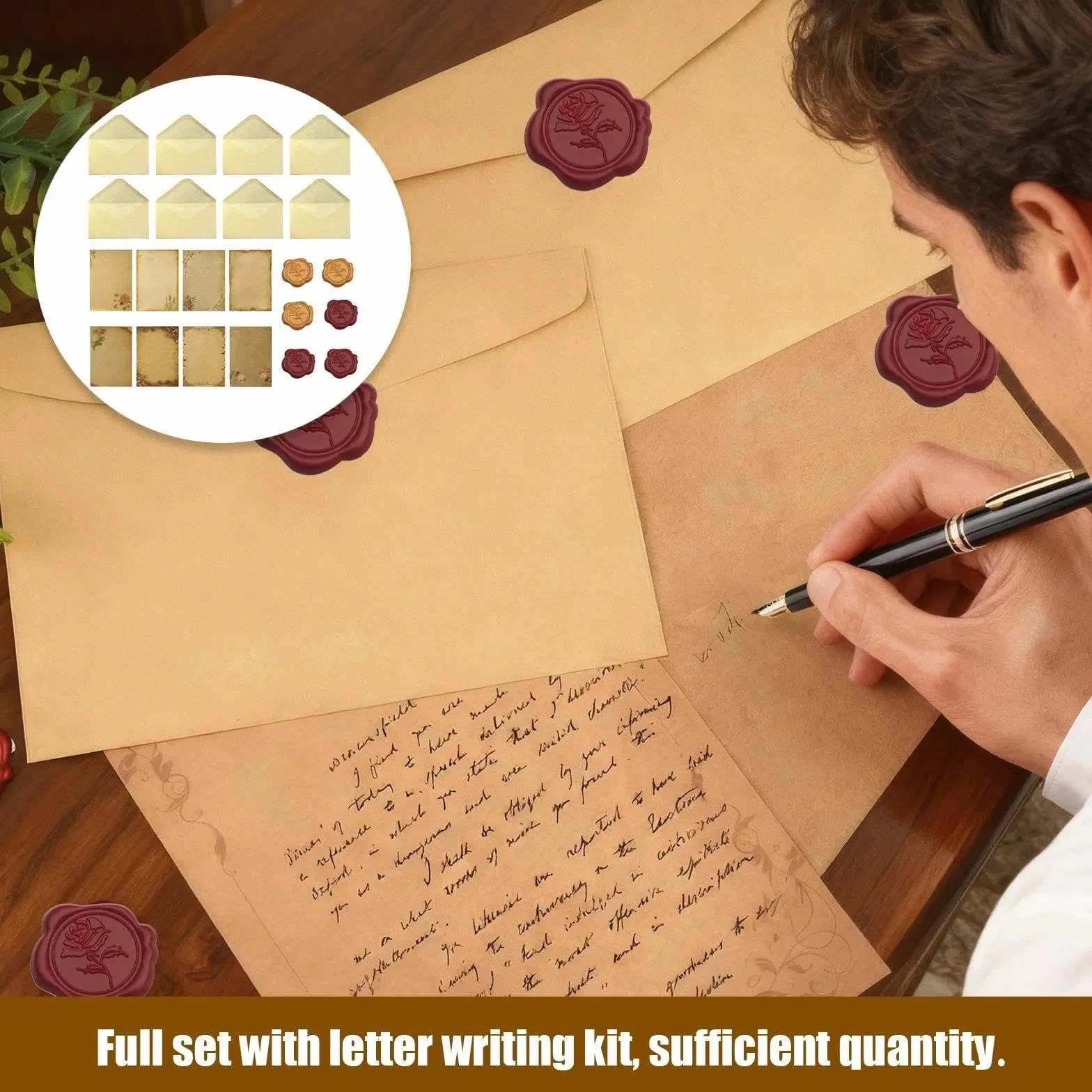 Set de 48 Papiers à Lettre et Enveloppes Vintage avec Sceaux de Cire