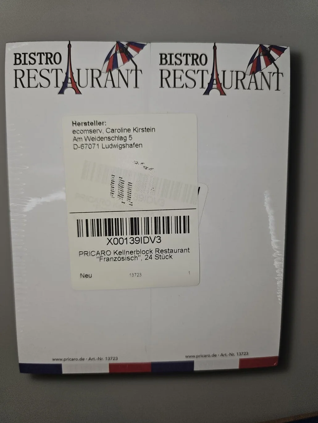 PRICARO Lot de 24 blocs pour serveurs restaurant français