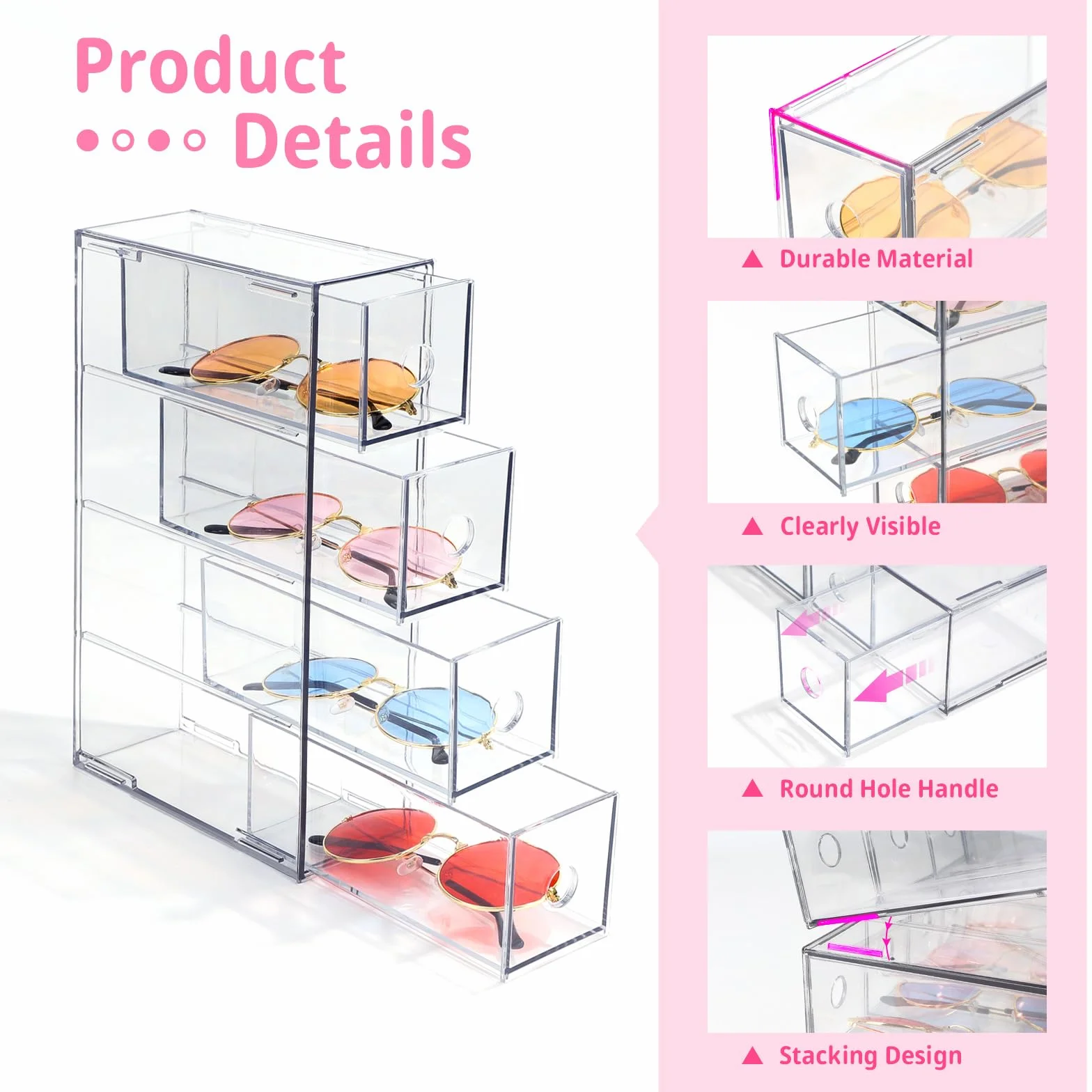 Organiseur à tiroirs 4 pièces 16 compartiments Boîte empilable rangement bureau