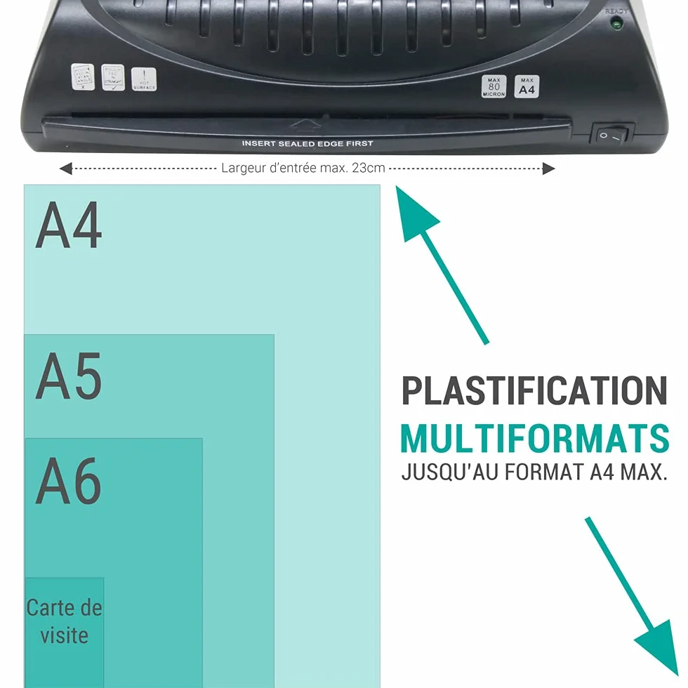 Plastifieuse A4 A5 A6 A7 Compacte Rapide 50 Pochettes
