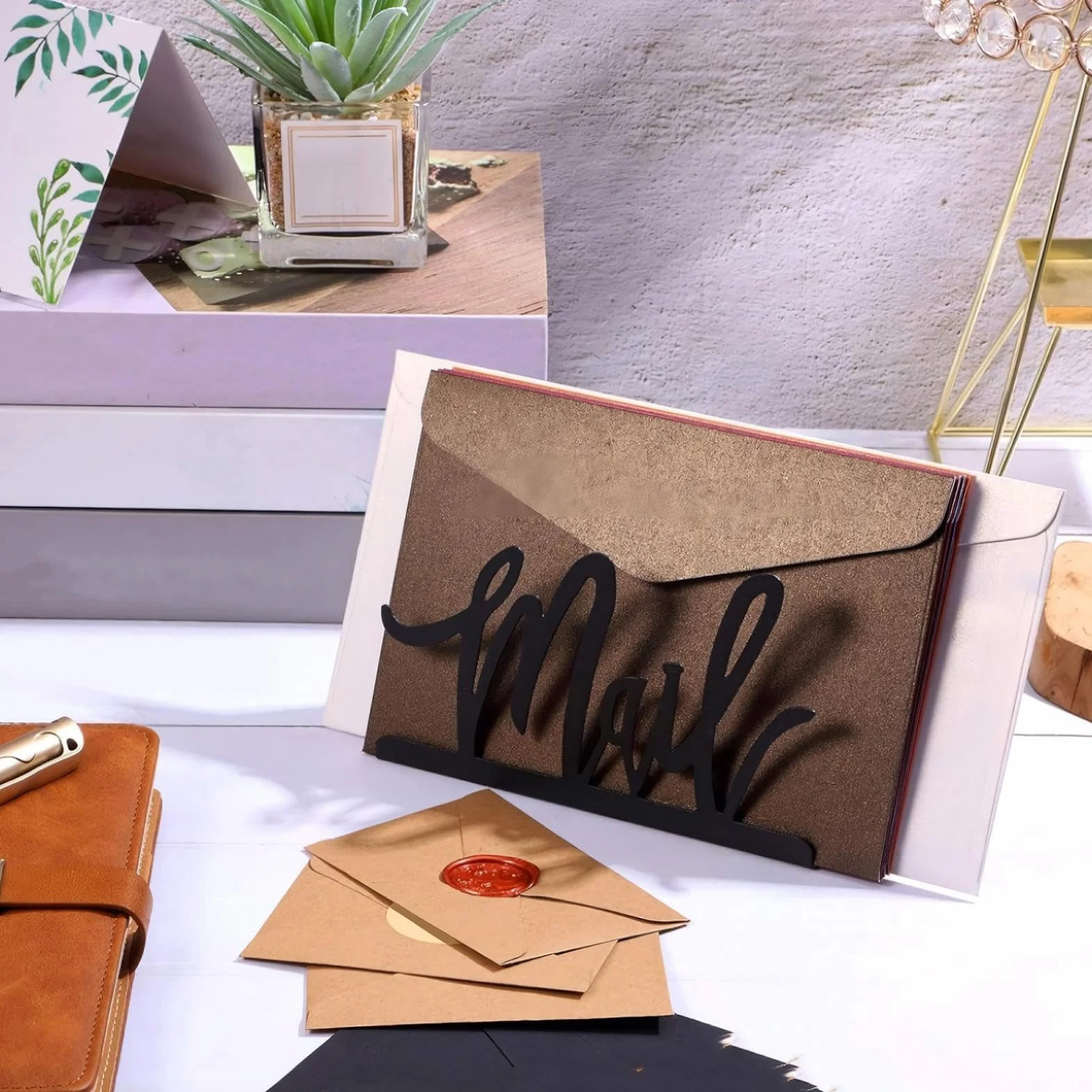 Organisateur de courrier métal noir pour maison, bureau, porte-lettres mural