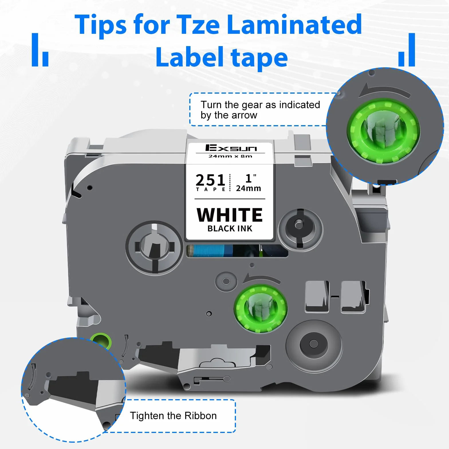 Ruban Compatible Brother TZe-251 24mm Laminé Noir sur Blanc pour P-touch PT-P750W PT-D600