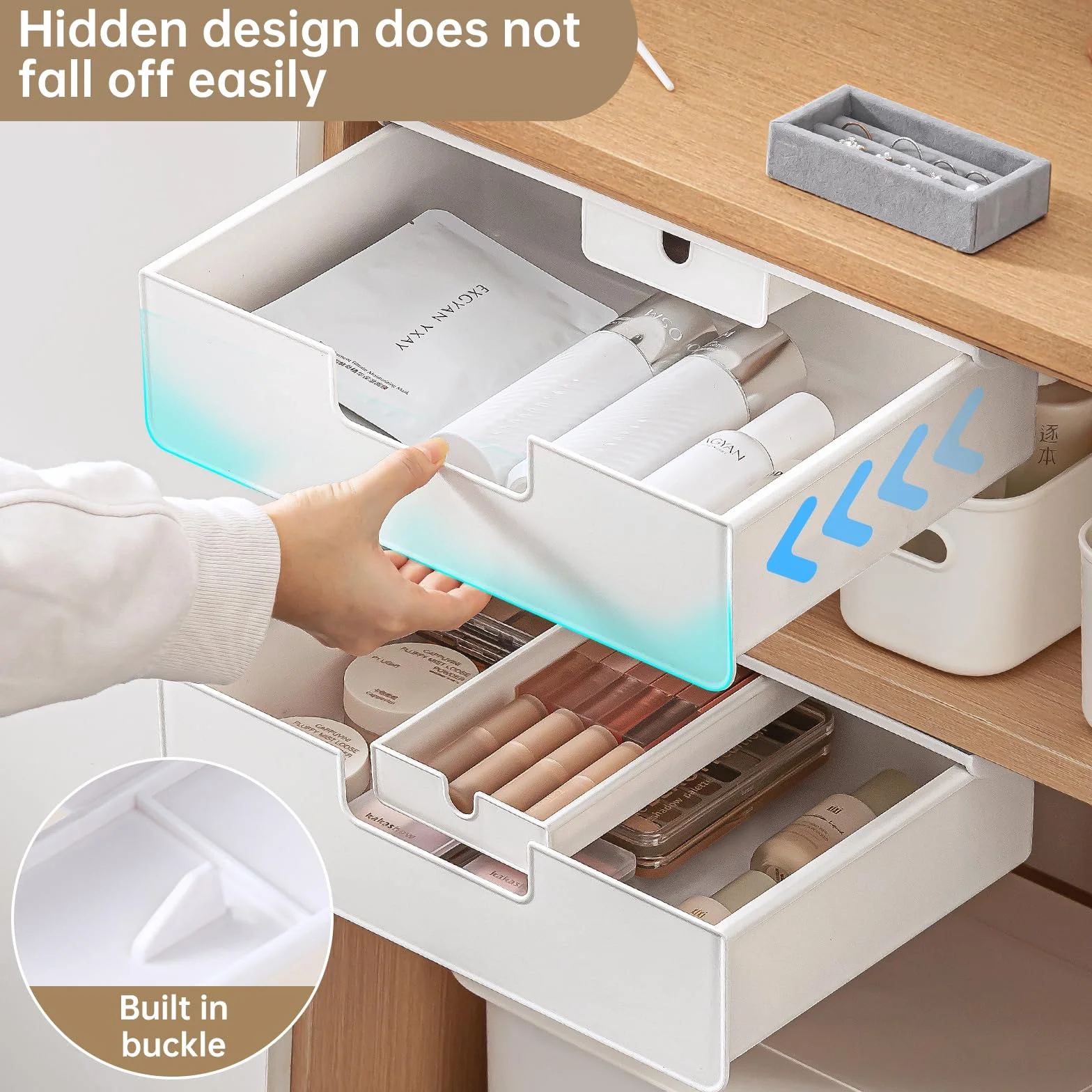 Tiroir Sous Bureau Grand Coulissant 2 Modes Installation Vis Adhesif Rangement Bureau Blanc