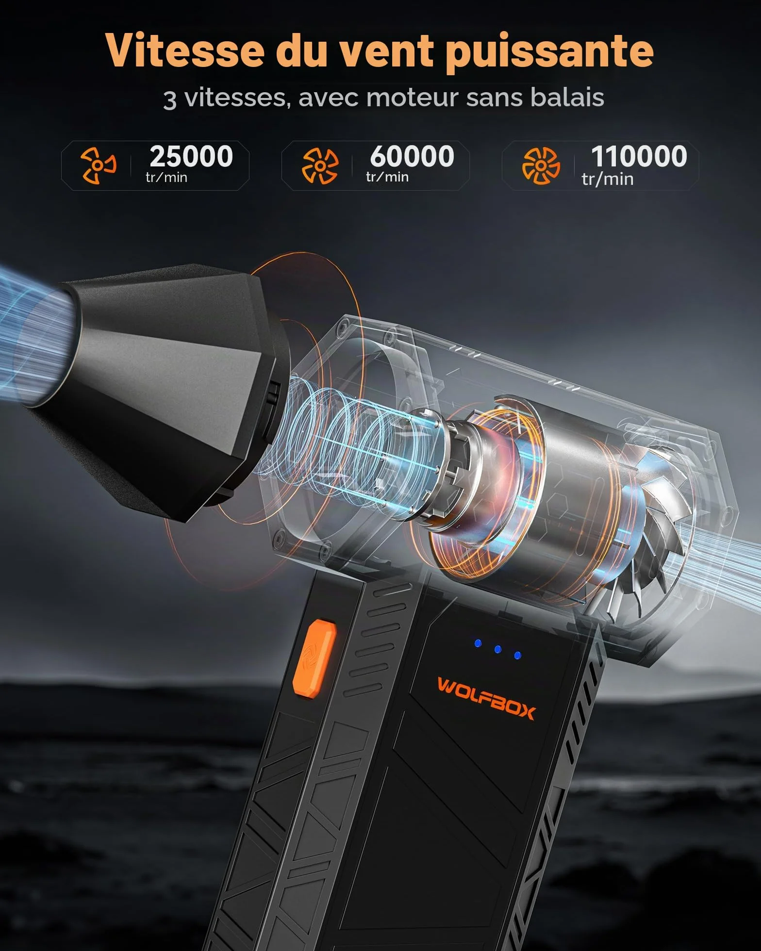 WOLFBOX MF50 Soufflette à Air Comprimé 110 000 tr/min 3 Vitesses Réglables Dépoussiéreur Haute Puissance
