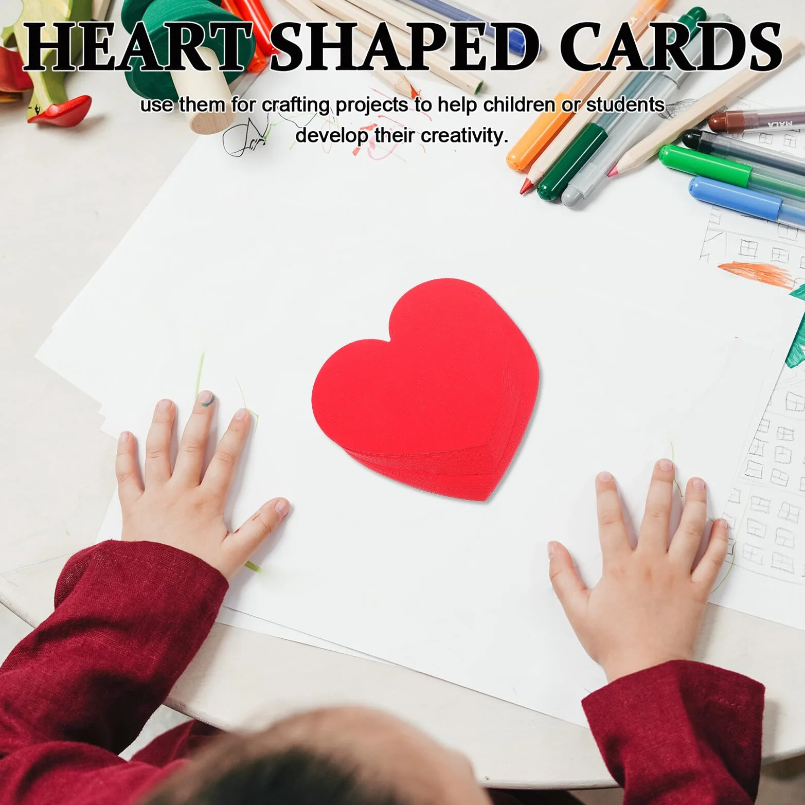 Cartes Découpées en Carton Rouge Cœur Saint-Valentin, Décorations Murales Loisirs Créatifs, Papier Épais Résistant
