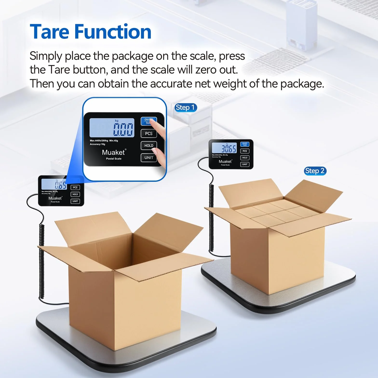 Balance Colis Numérique 200kg/10g, Pèse Colis Portable avec Fonction Hold/Tare, Écran LCD pour Bagage Maison Poste