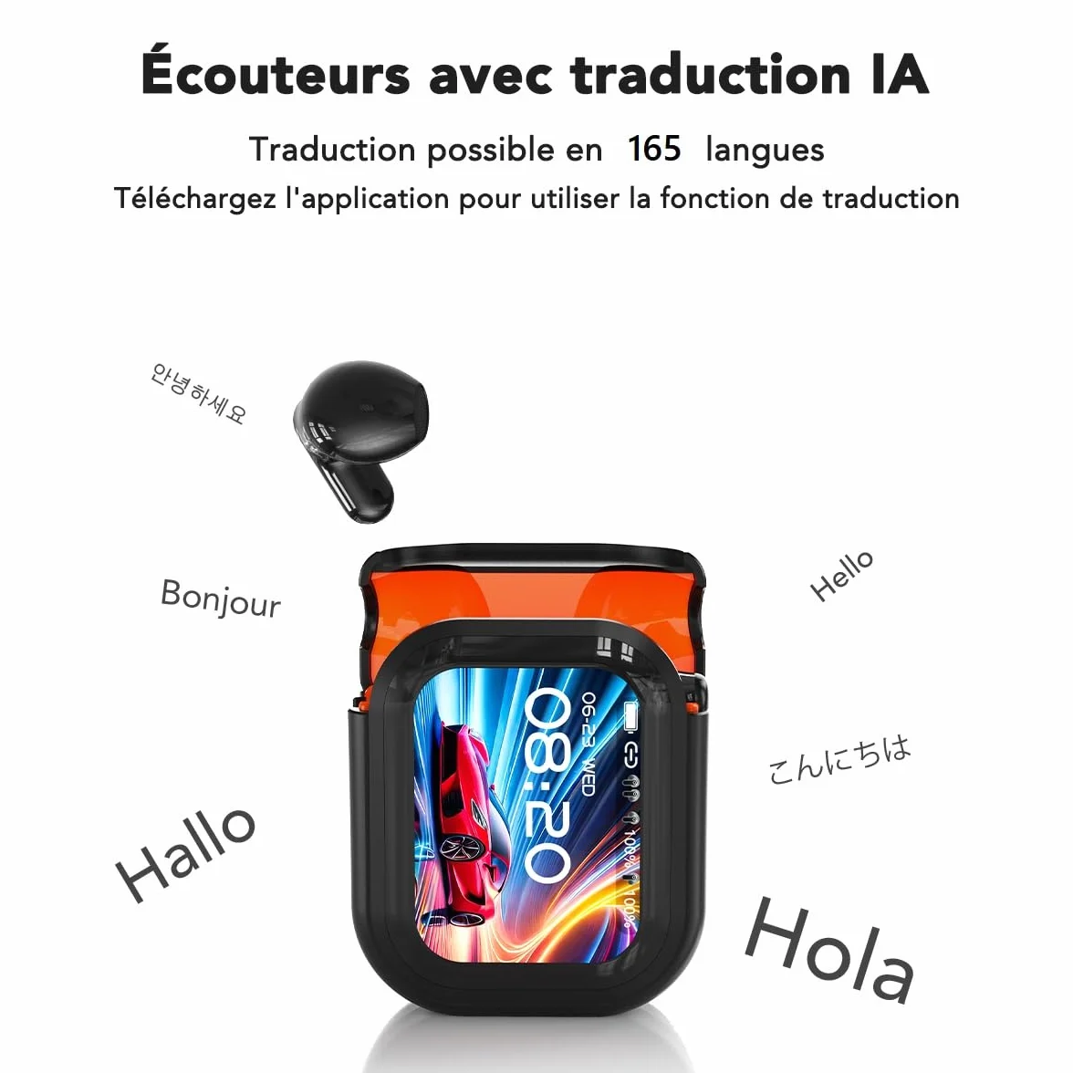 NE20 Ecouteur Traducteur Instantané IA 165 Langues 7 Modes Bluetooth 6.0 Écran Tactile Autonomie 60h