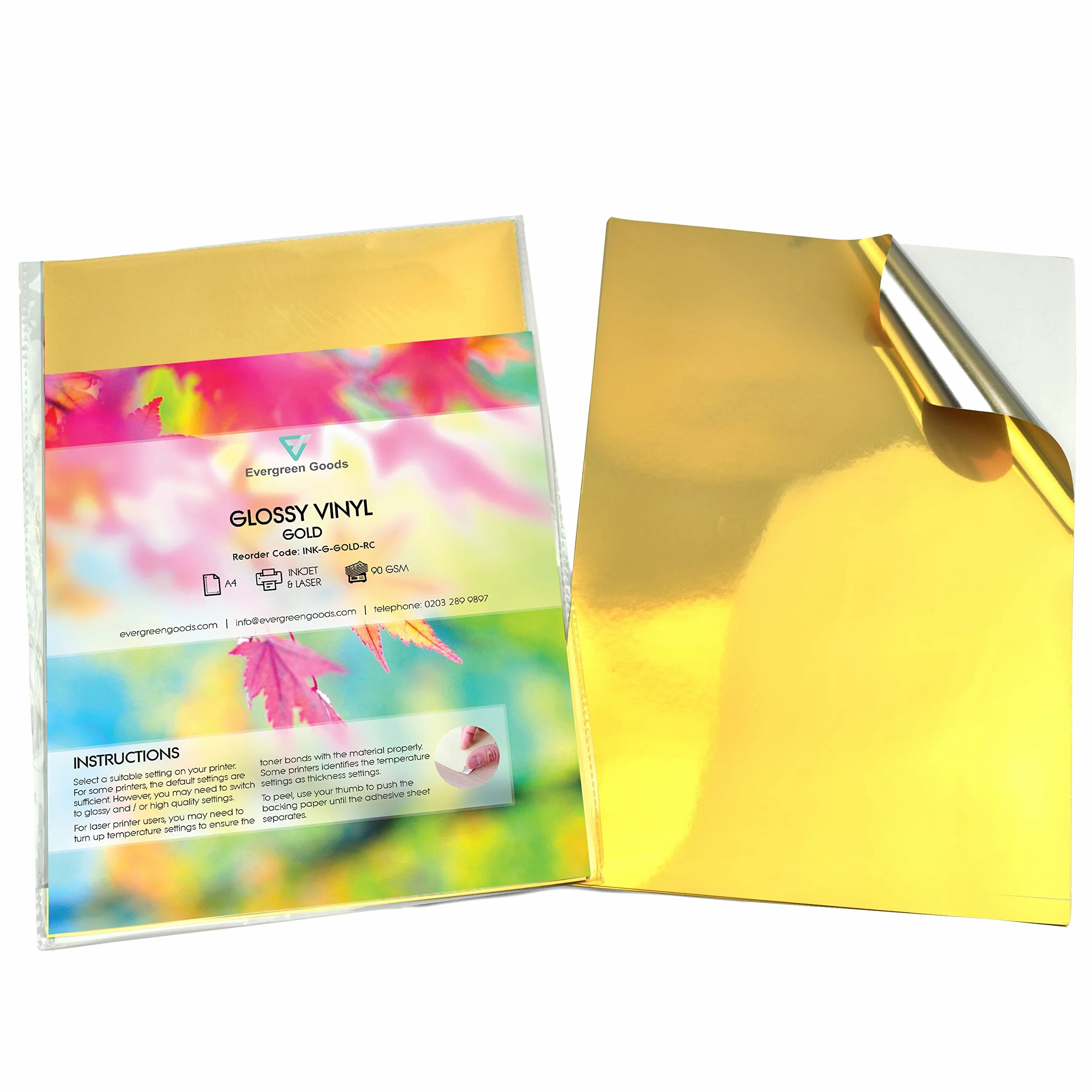 Papier autocollant vinyle doré brillant A4 imperméable pour imprimantes jet d'encre et laser 10 feuilles