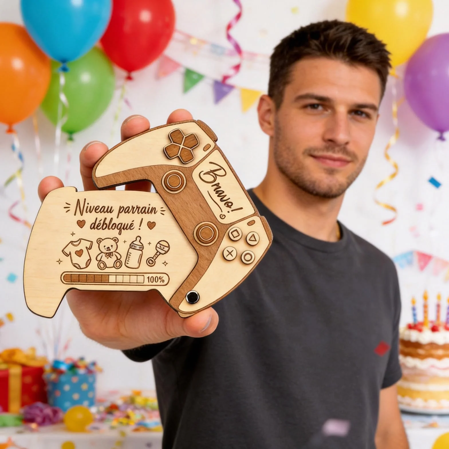 Carte Puzzle En Bois Annonce Parrain - Idée Annonce Grossesse Originale Manette Gamer - Kit Veux Tu Etre Mon Parrain - Cadeau Futur Parrainage Fait Main