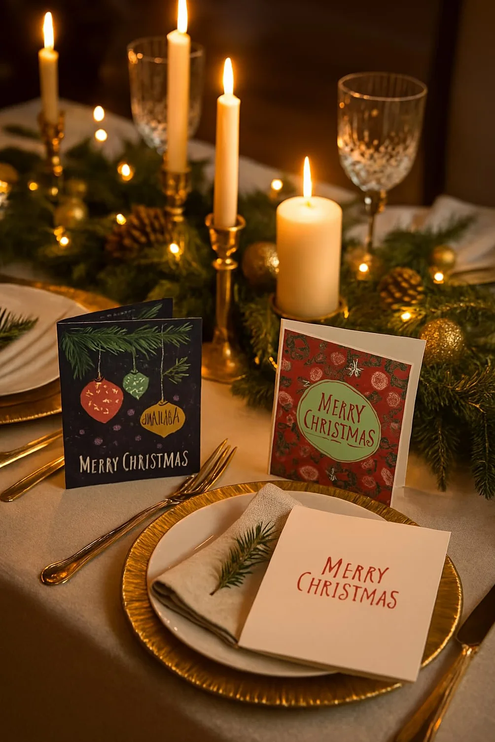 Coffret de 10 Cartes de Noël de Luxe avec Enveloppes – Designs Festifs Élégants, Ornements Dorés, FSC Certifié