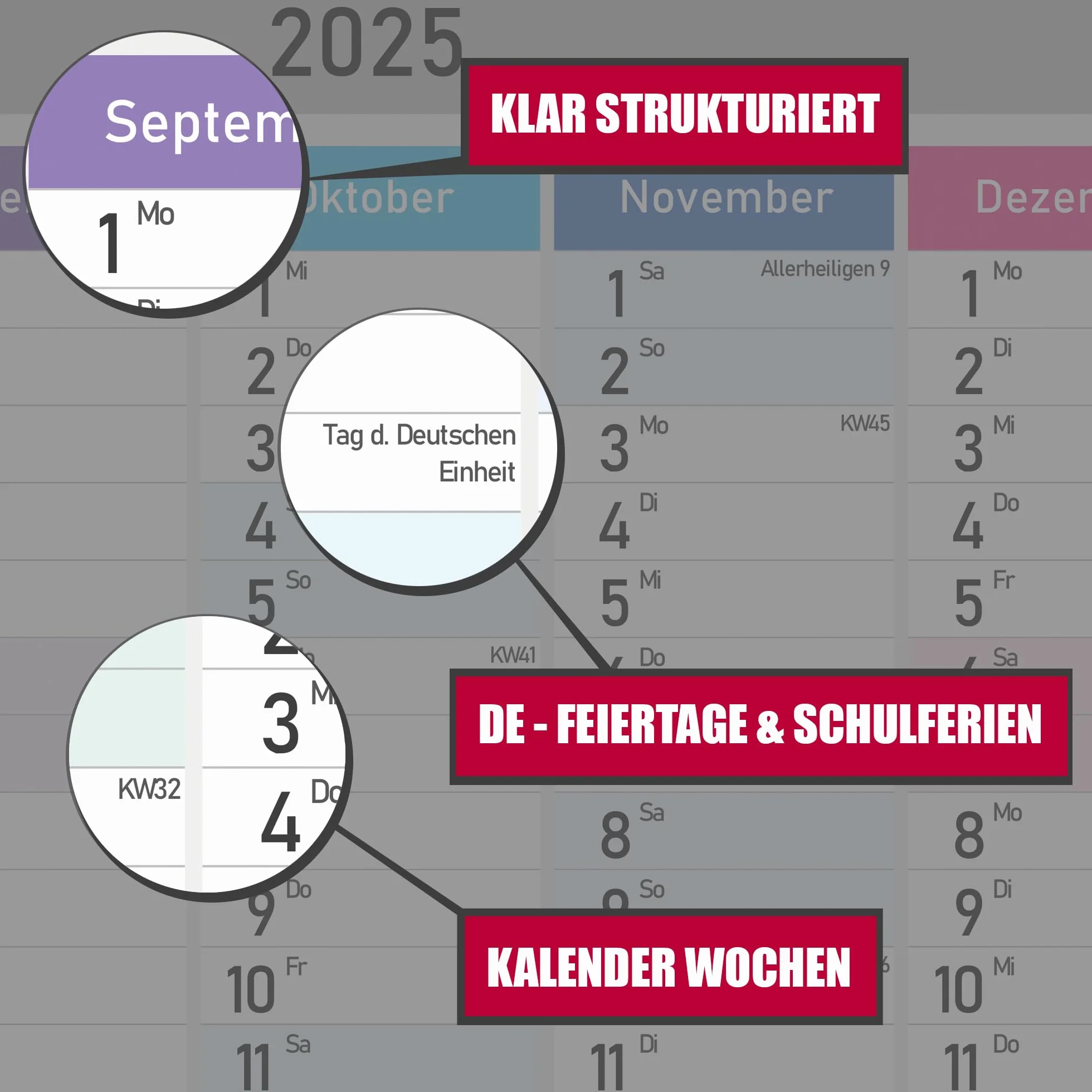 Calendrier scolaire XXL 2025/2026 mural A1 84 x 59 cm planificateur annuel avec semaines jours fériés vacances