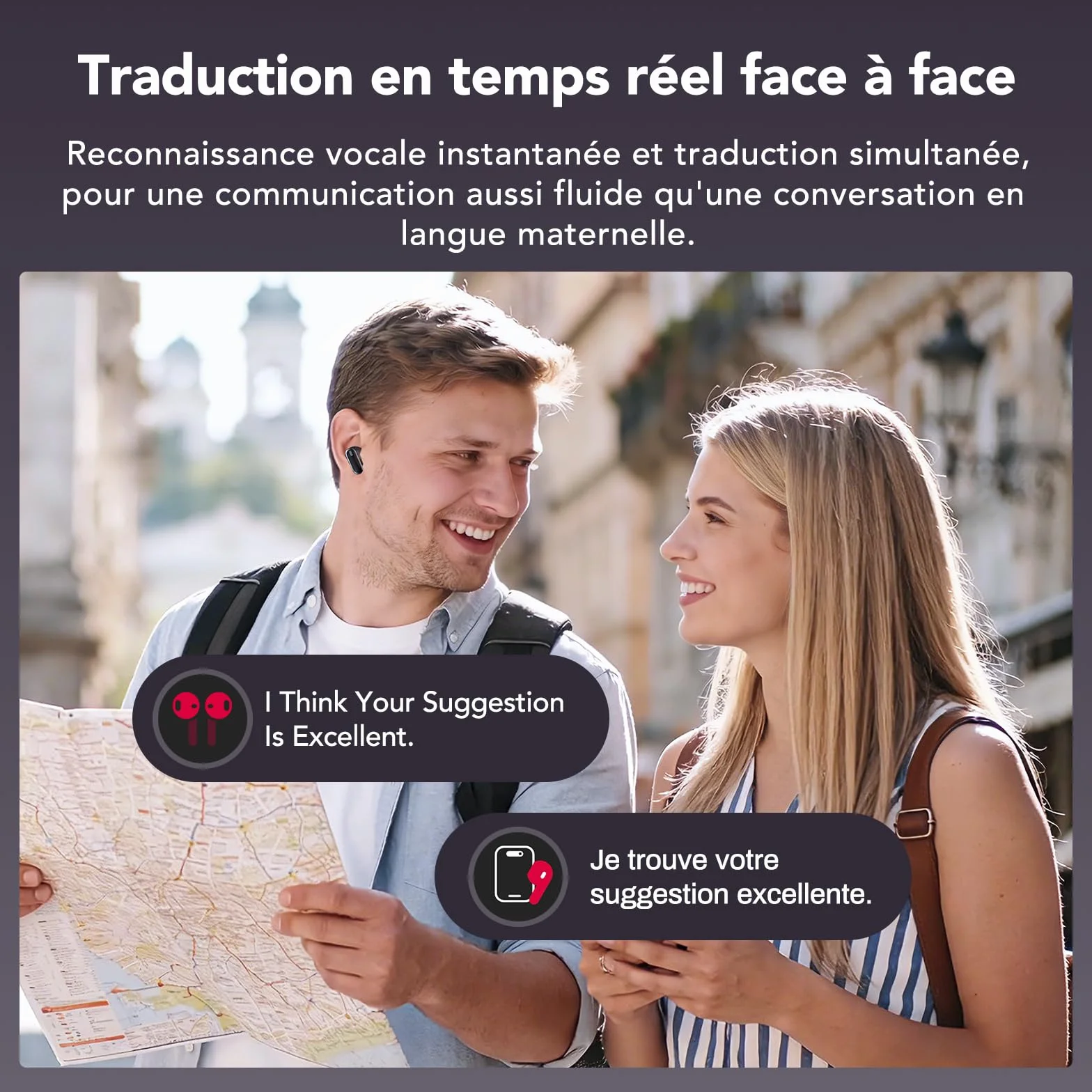 NE68 AI Écouteur Traducteur Instantané 150 Langues, ANC/ENC Réduction du Bruit, Écran Tactile LED, IPX5, 60H Autonomie