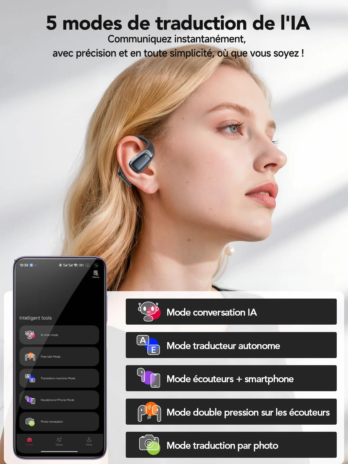 NE25 AI Traducteur Vocal Instantané 3 en1 Écran 135 Langues 60H Traduction 8 Modes