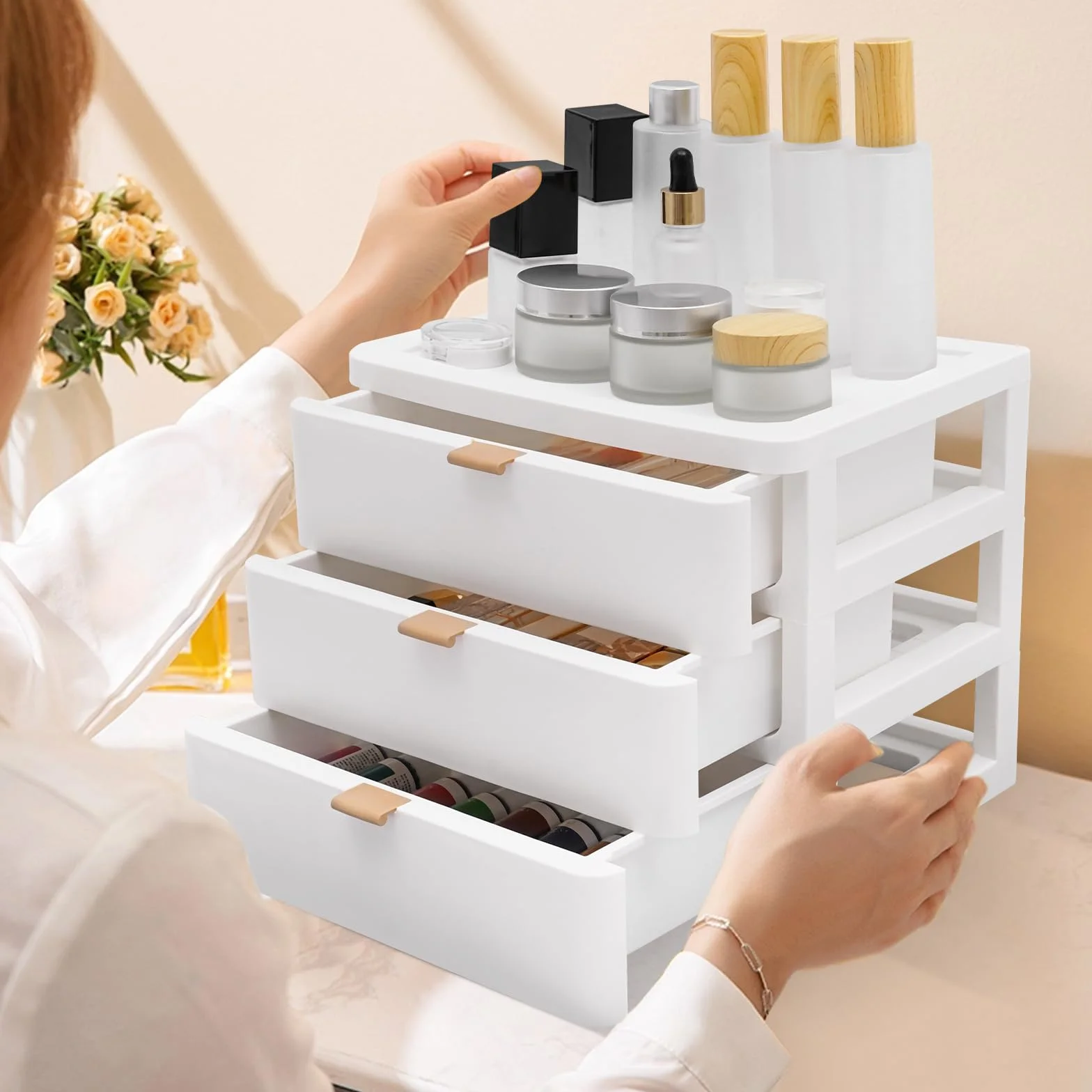 Organisateur de bureau 3 tiroirs blanc 26x20x22 cm empilable