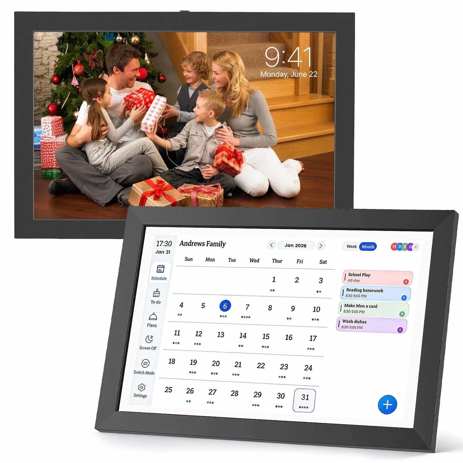 Calendrier Numérique 10,1 Pouces Écran Tactile 32GB Wi-Fi Montage Mur/Bureau Cadre Photo Multifonction