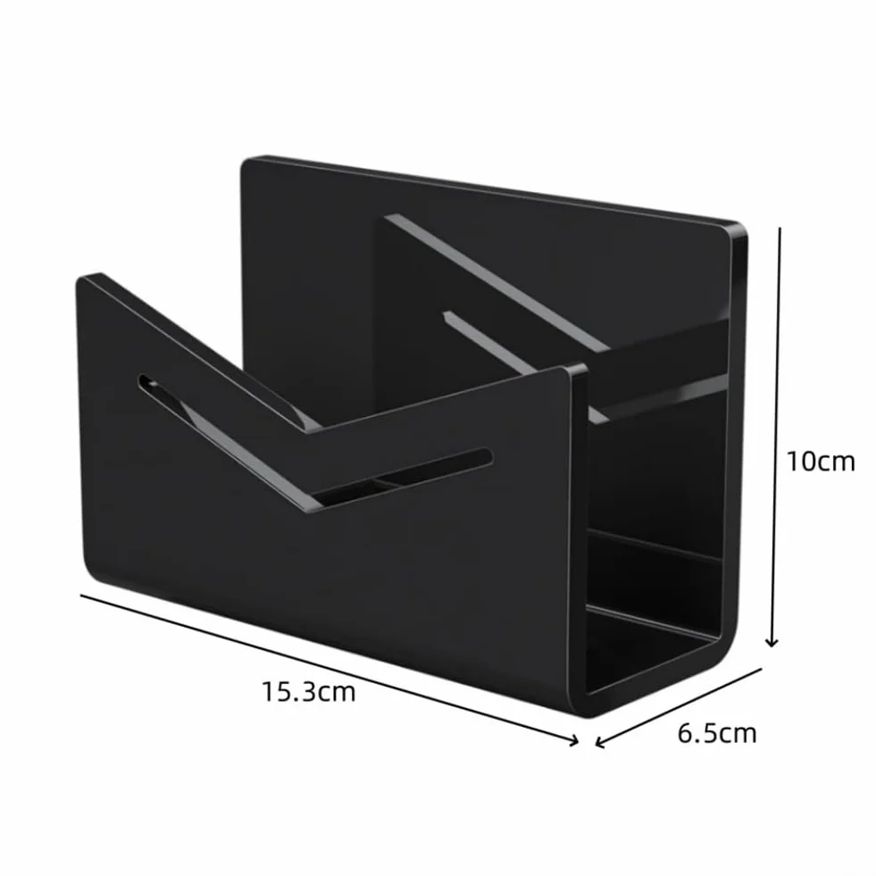 Trieur de courrier en acrylique noir vertical avec pieds caoutchouc pour organisation lettres documents