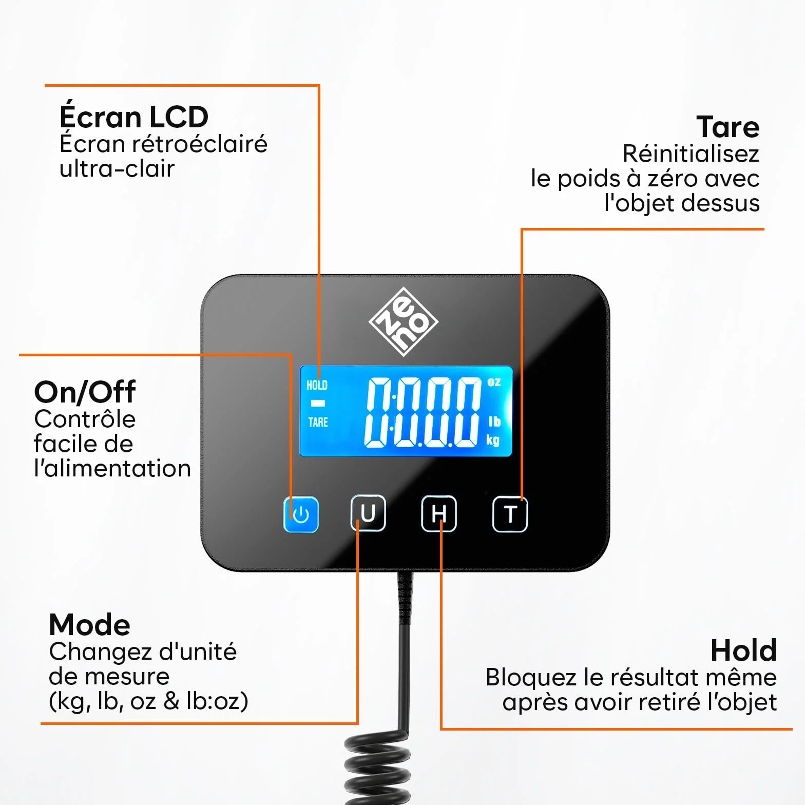 Balance Colis Électronique 200 kg/10 g avec Hold/Tare Professionnelle Industrielle Argent