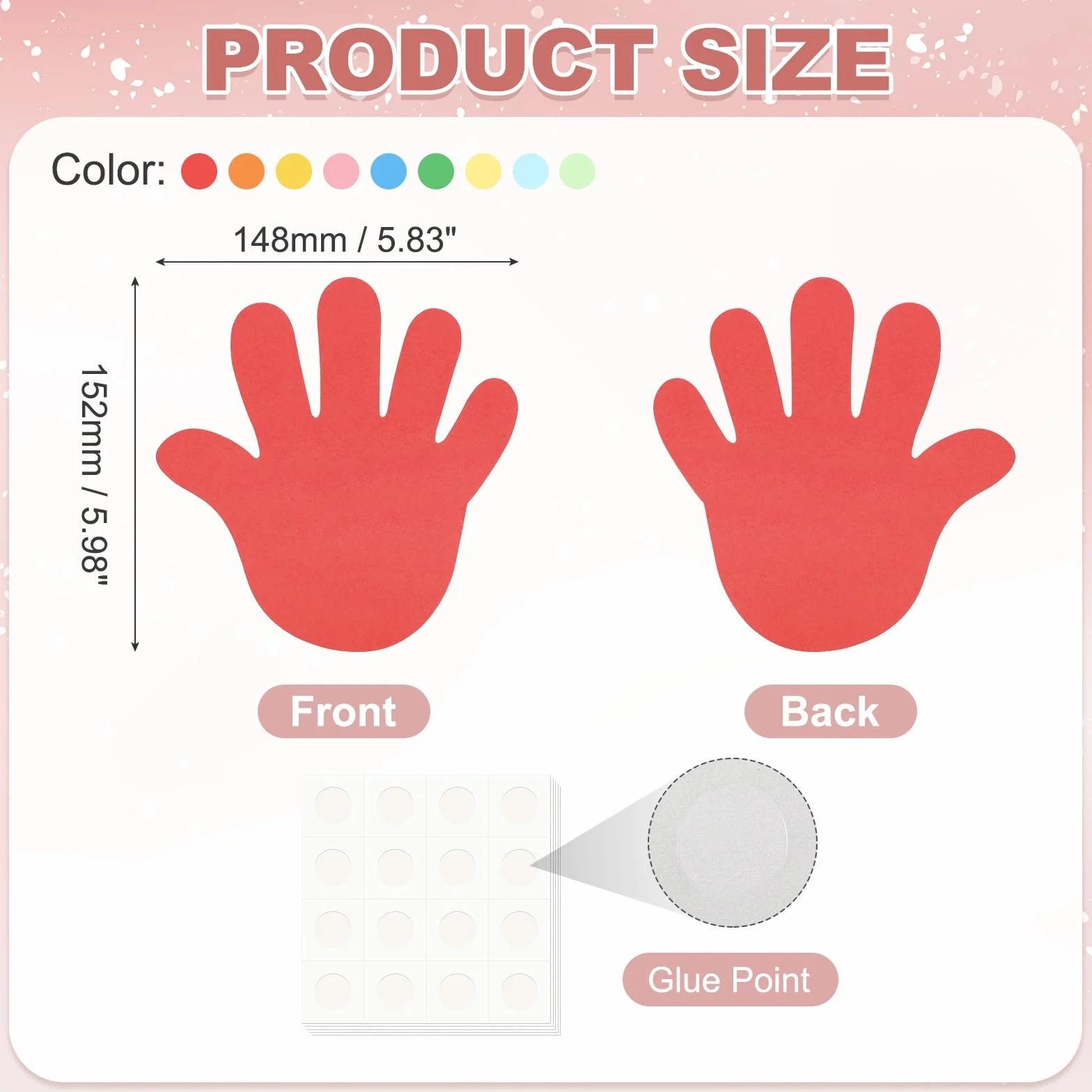 QUARKZMAN 108 Pcs Découpes de Mains en Papier Colorées pour Tableau d'Affichage Printanier, Forme de Mains Prédécoupées avec Colle
