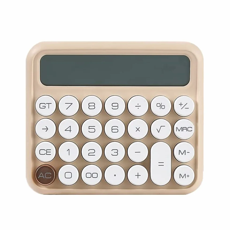 Calculatrice Mécanique 12 Chiffres Grand Écran LCD Gros Boutons Beige