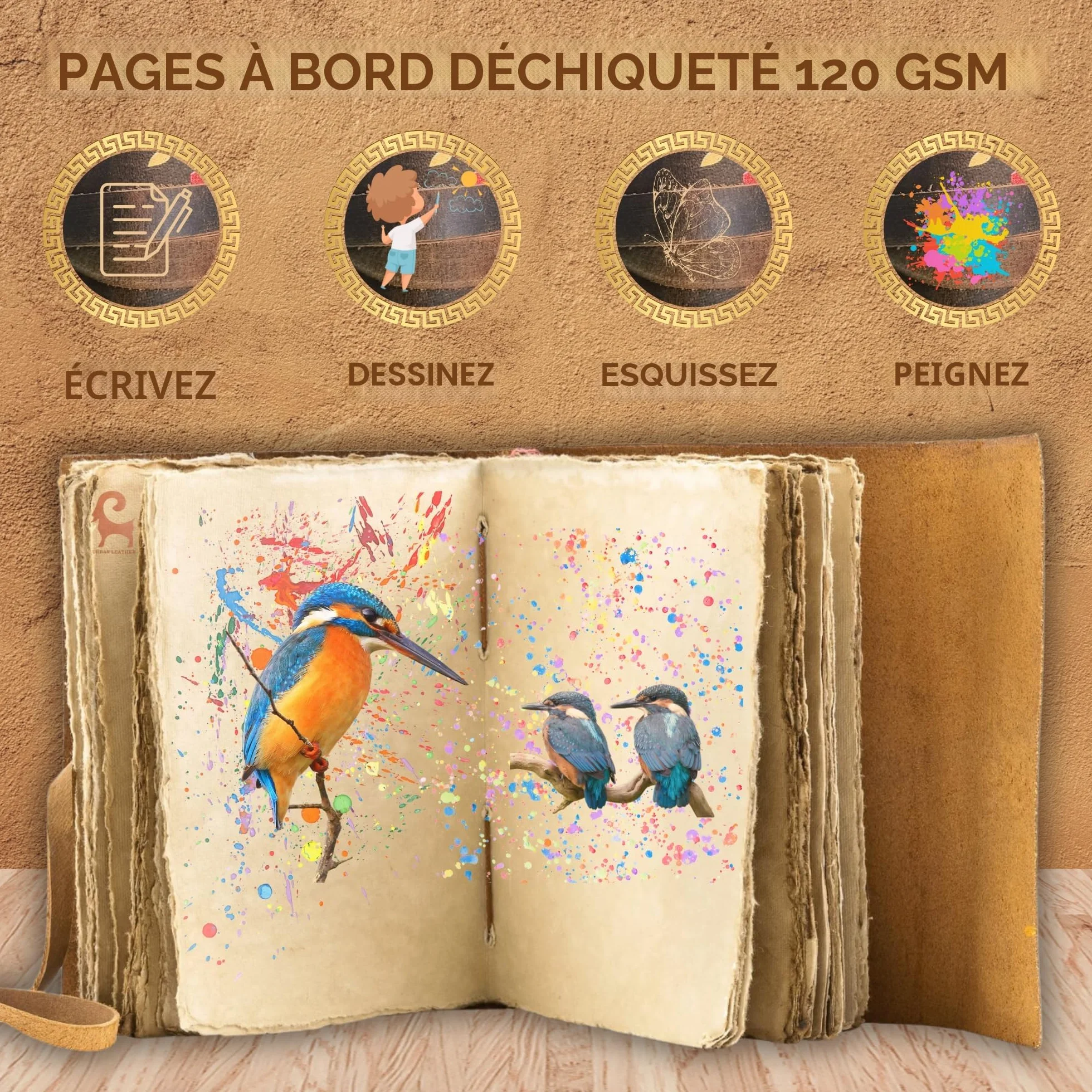 URBAN LEATHER Journal Intime Arbre De Vie Feuilles De Cœur Couverture Cuir Papier Vierge
