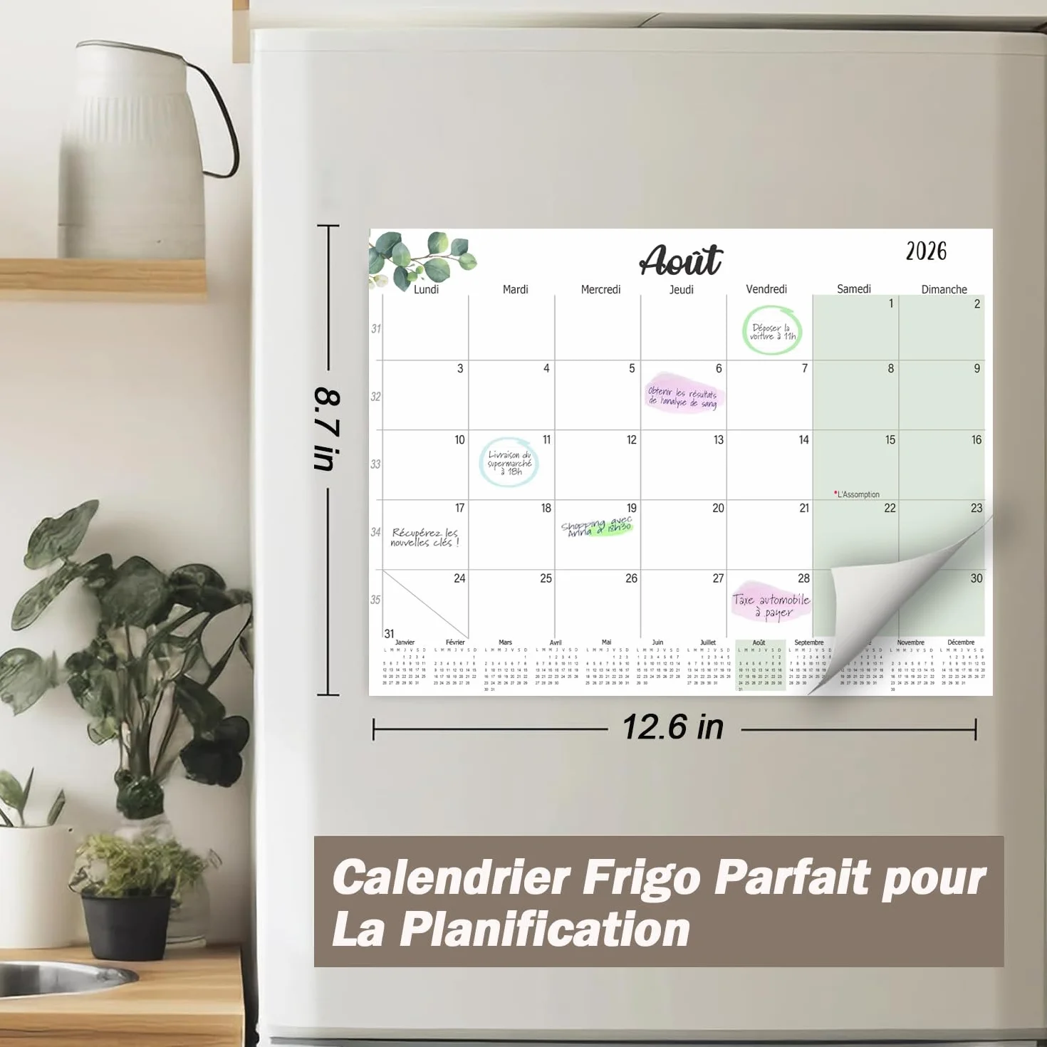 Calendrier Magnétique Frigo 2026-2027 32x22cm Familial Juil.2026-Déc.2027 Planificateur Mensuel Français