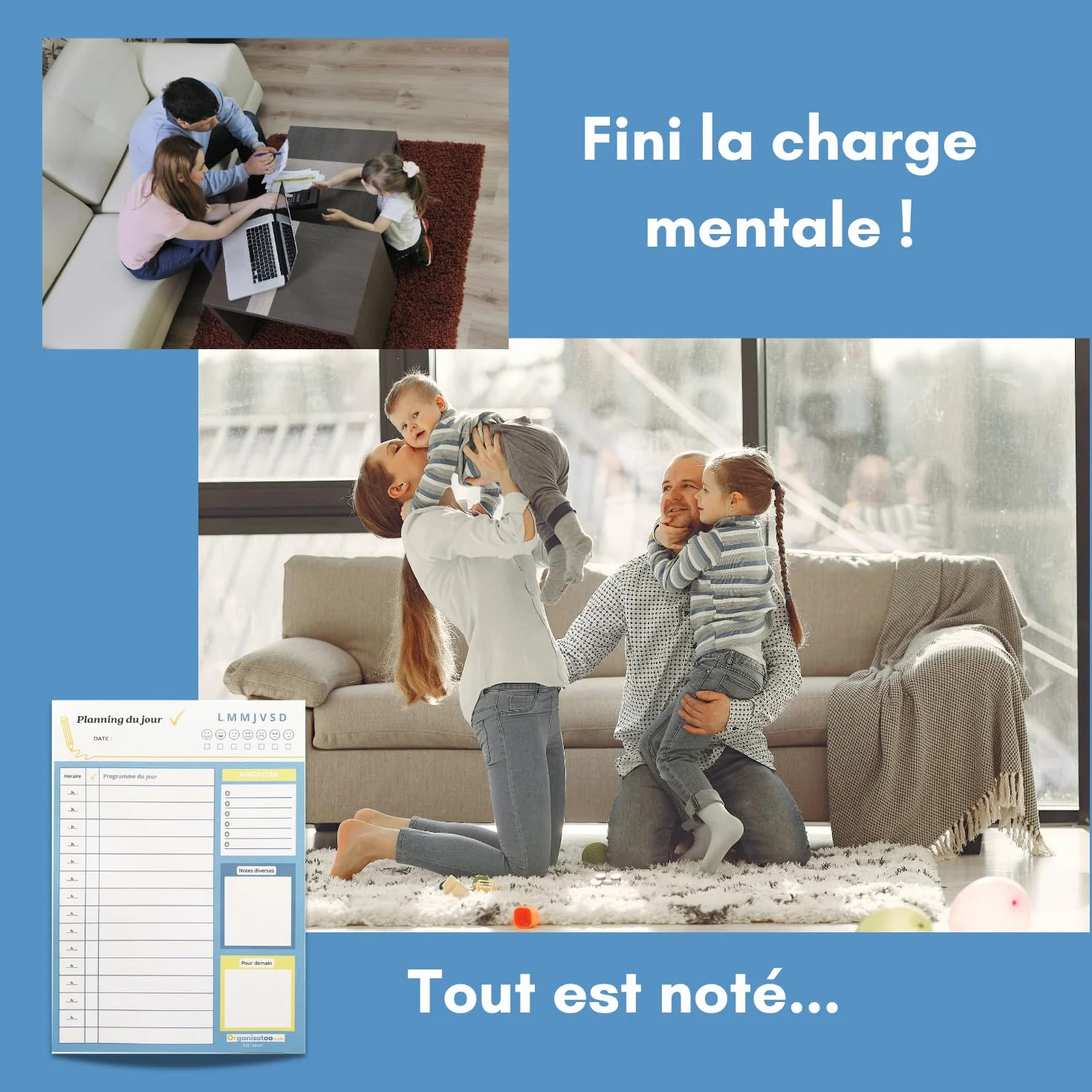 Bloc planning du jour français 50 pages - Planificateur journalier A5 papier activités tâches