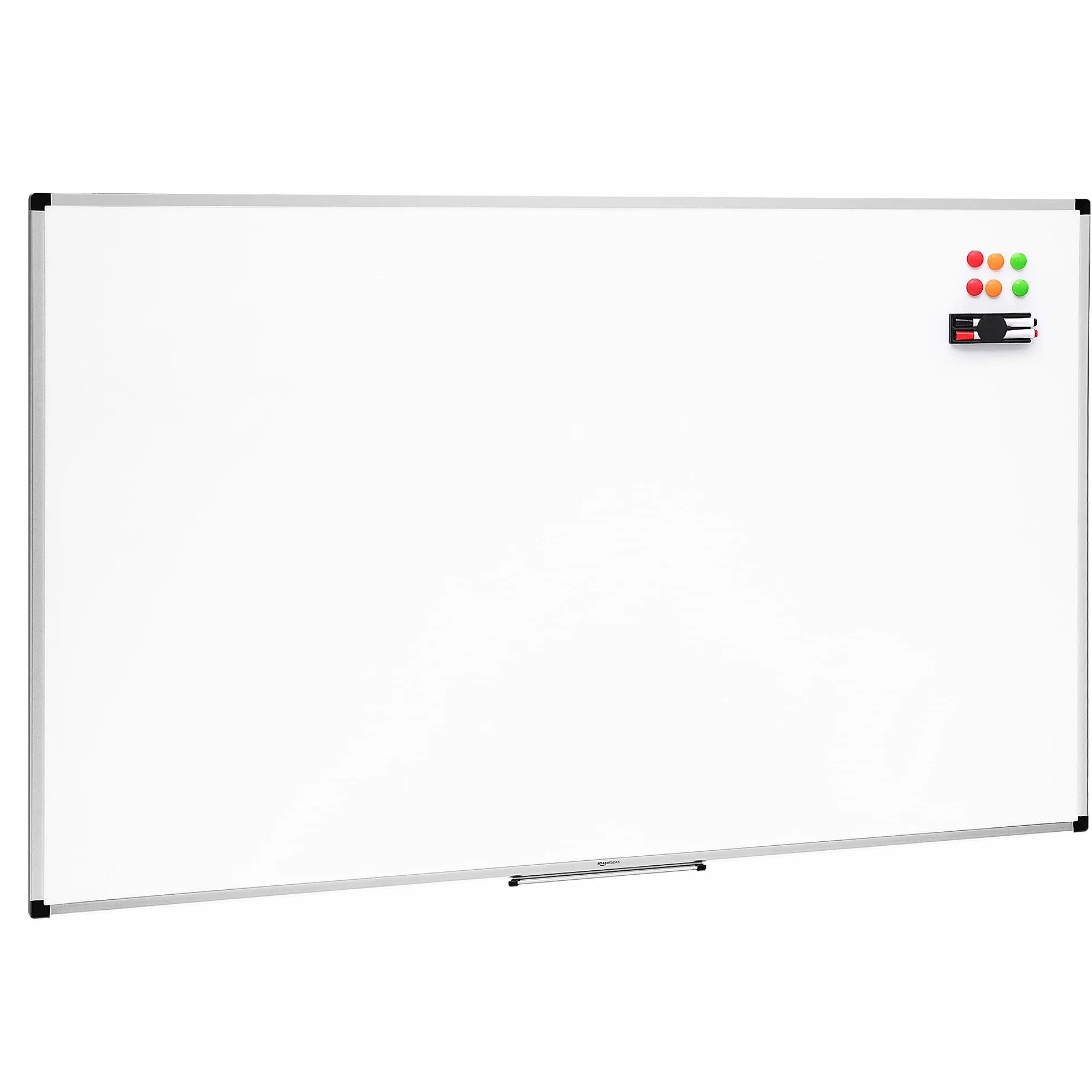 Amazon Basics Tableau Blanc Magnétique 90 x 60cm, Cadre en Aluminium, Effaçable à Sec, Mural