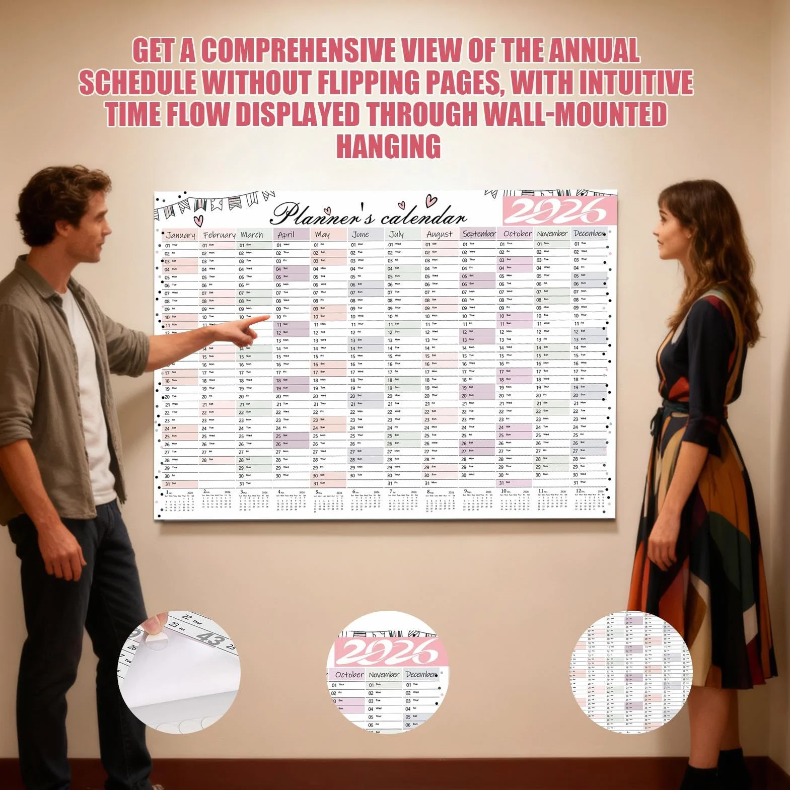 Calendrier Mensuel 2026-2026 Grand Planificateur Papier Vertical Janvier Décembre Bureau Salle Classe