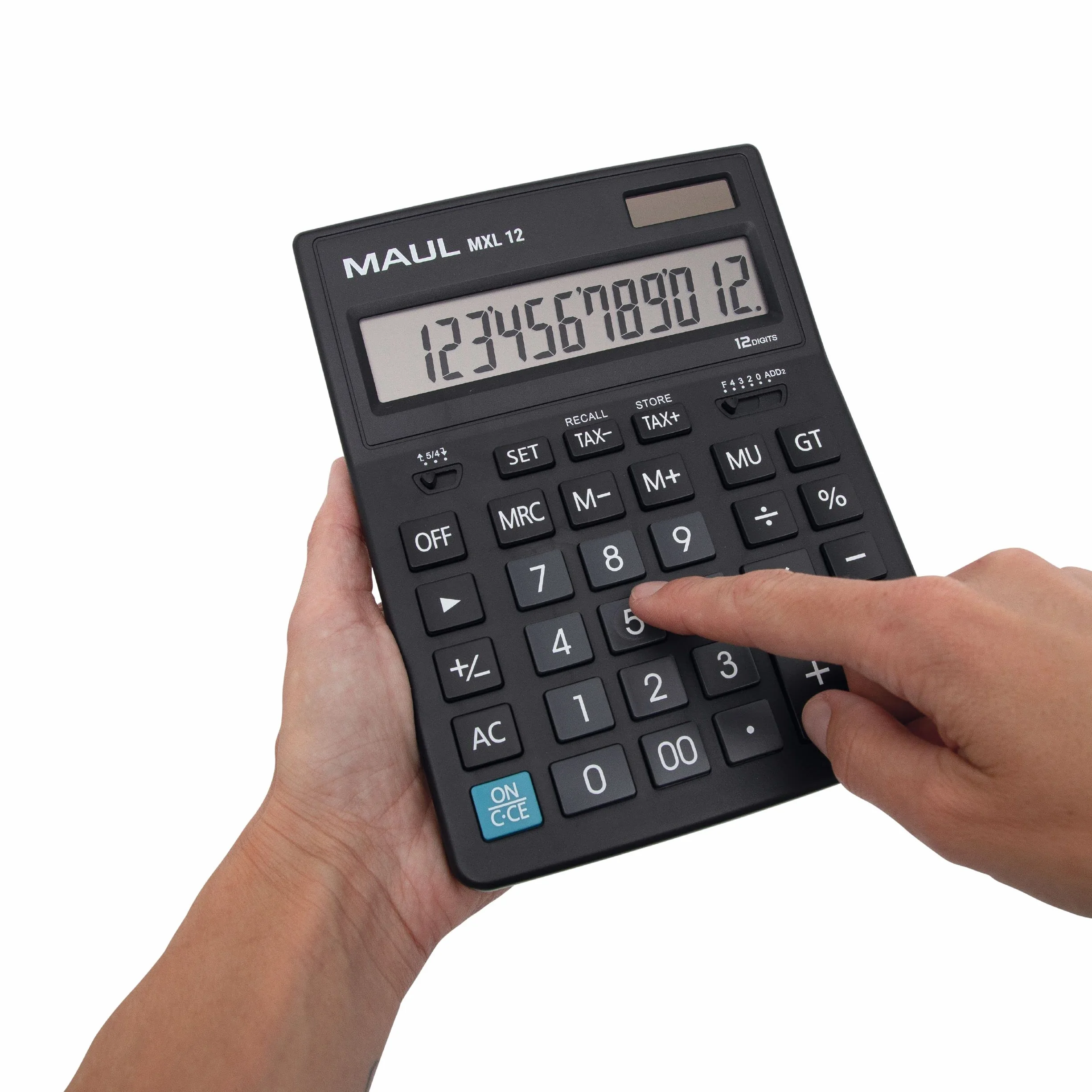 MAUL Calculatrice de Bureau Mxl 12 12 Chiffres Calcul de Taxes Alimentation Solaire et Pile 20.5 x 15.5 cm Noir