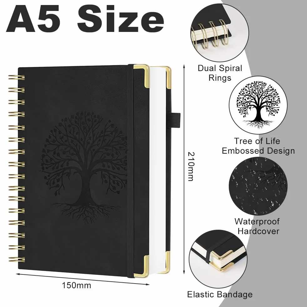 Carnet A5 Ligné à Spirale Papier 100g/m² Life Planner Agenda Scolaire Organiseur Compact