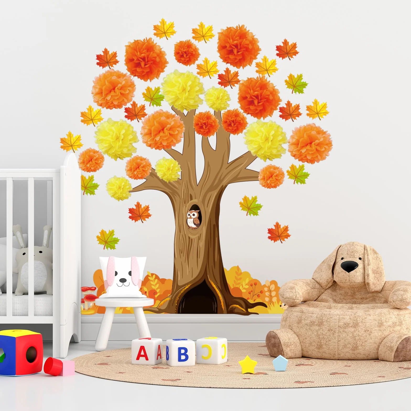 Décoration Murale d'Automne Motif Arbre Feuilles d'Erable pour Fenêtre Tableau Noir Salle de Classe