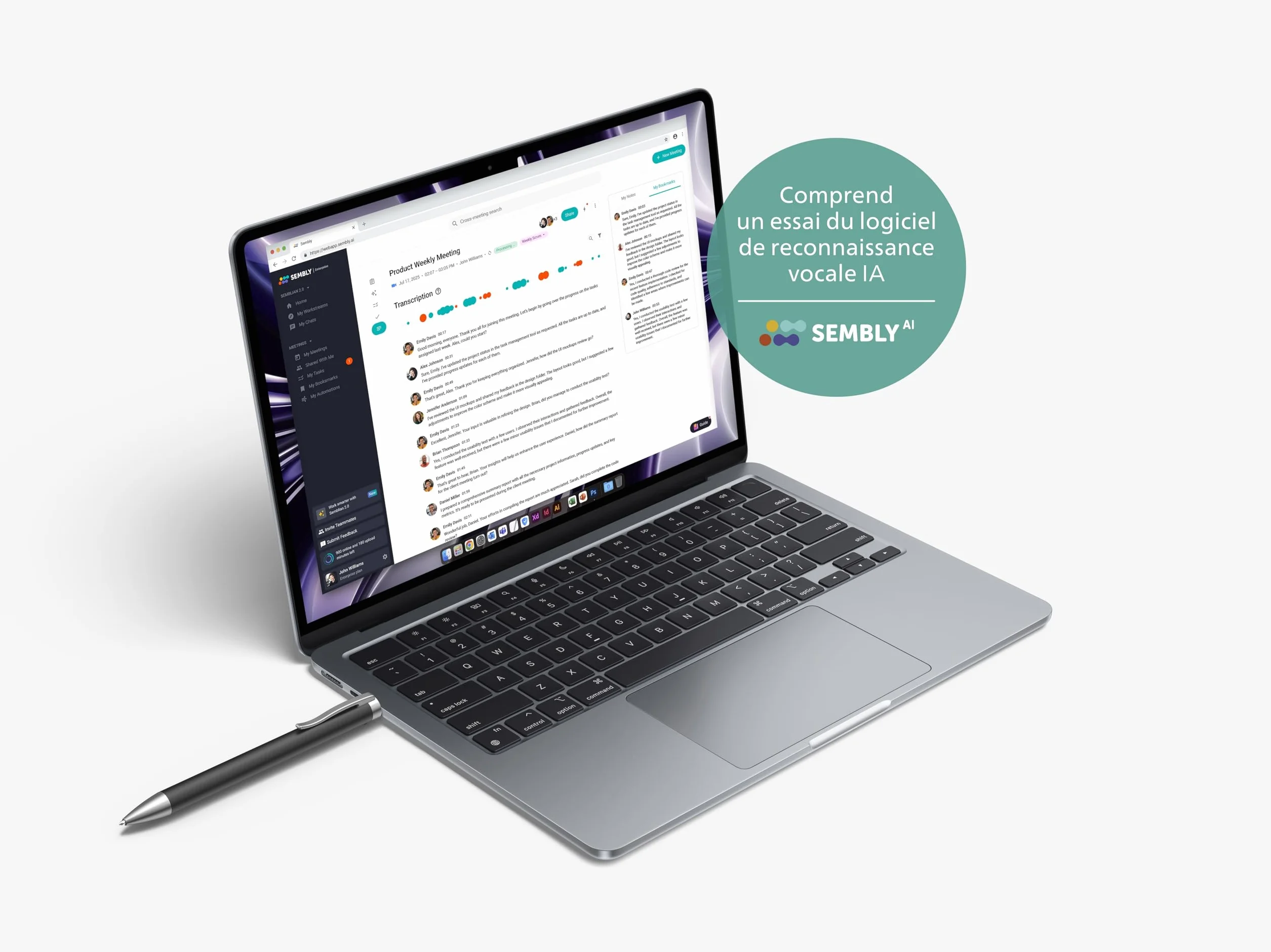 Philips VoiceTracer DVT1600 Stylo enregistreur 32 Go Sembly AI Transcription résumés