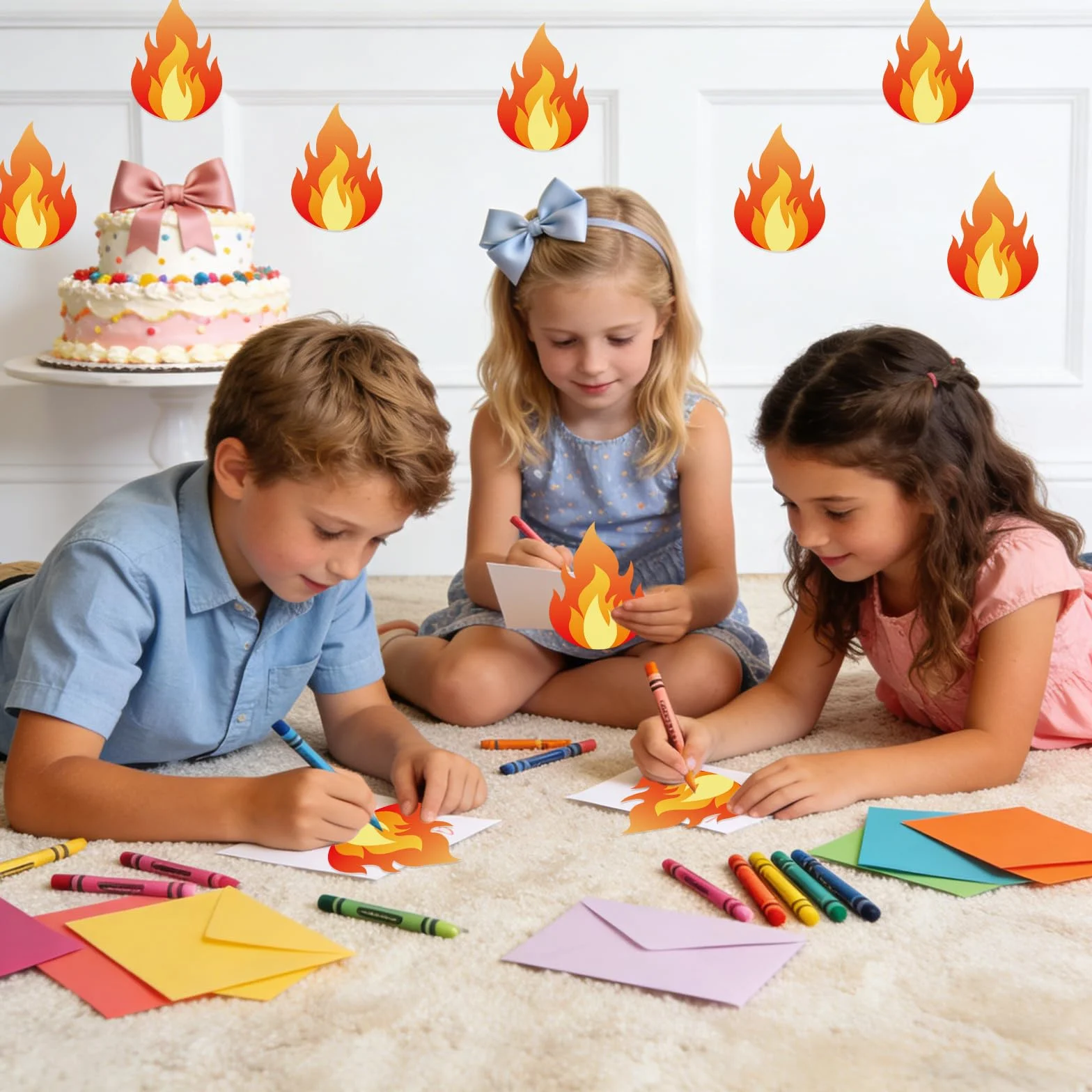 60pcs Flammes Papier Double Face 12x8,5cm Décorer Tableau d'Affichage Pompiers Incendies Camions
