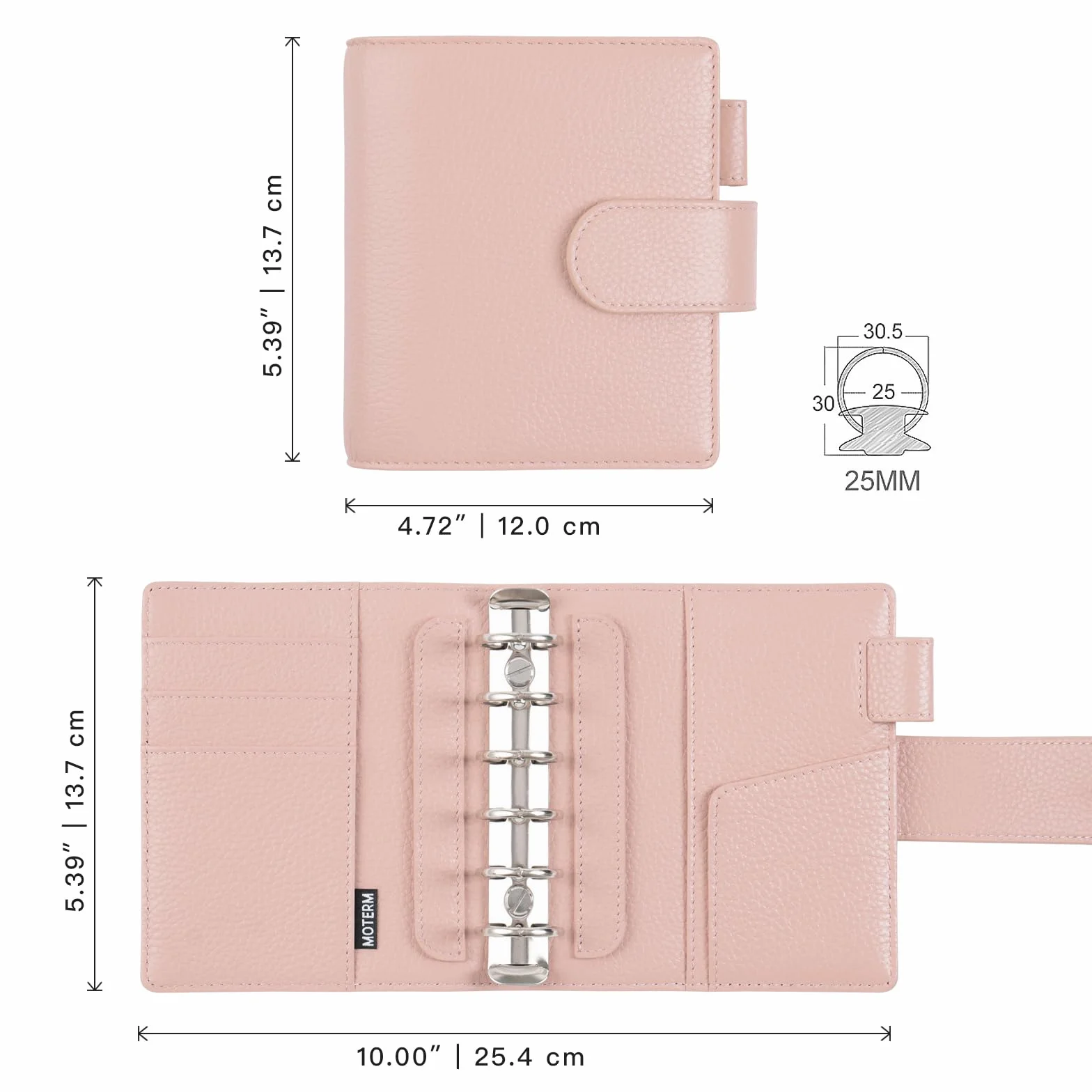 Moterm Elite Agenda de Poche A7 Organiseur en Cuir Véritable Kiesel-Staubrose 25mm