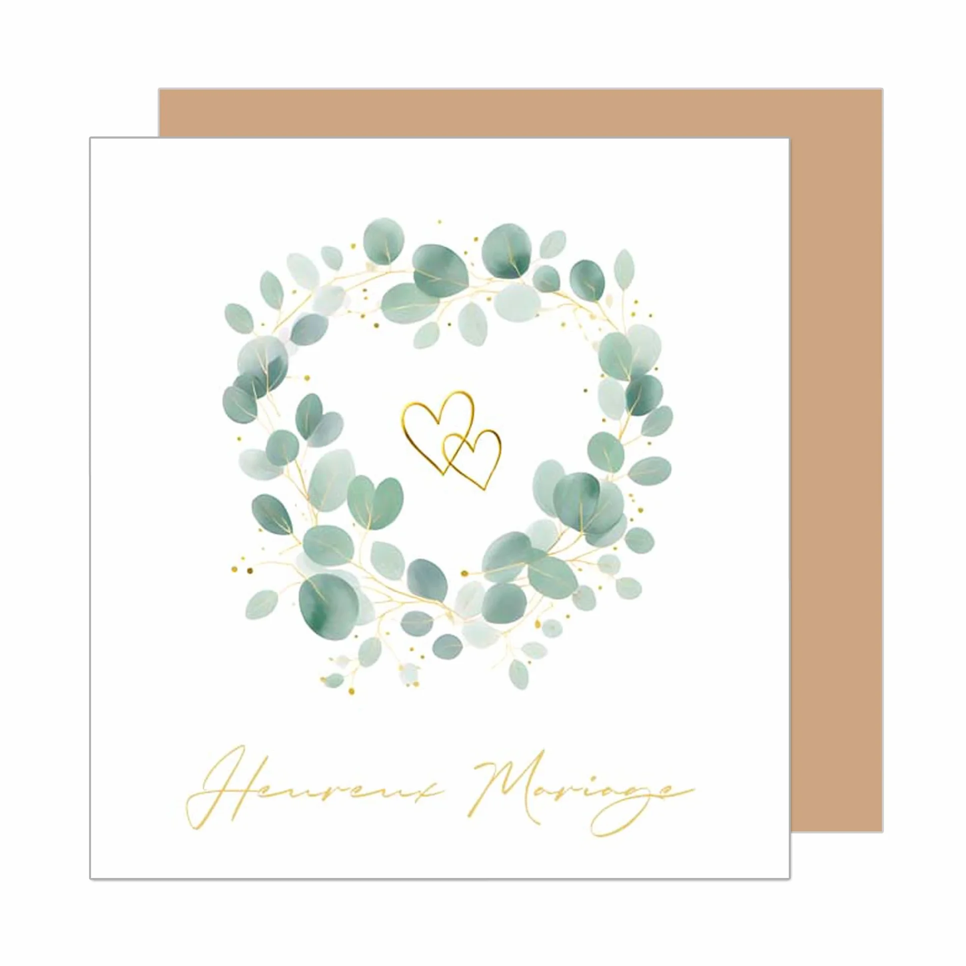 Edition Seidel Carte de vœux de mariage carrée de qualité supérieure avec enveloppe cœur eucalyptus HQ164 SW025