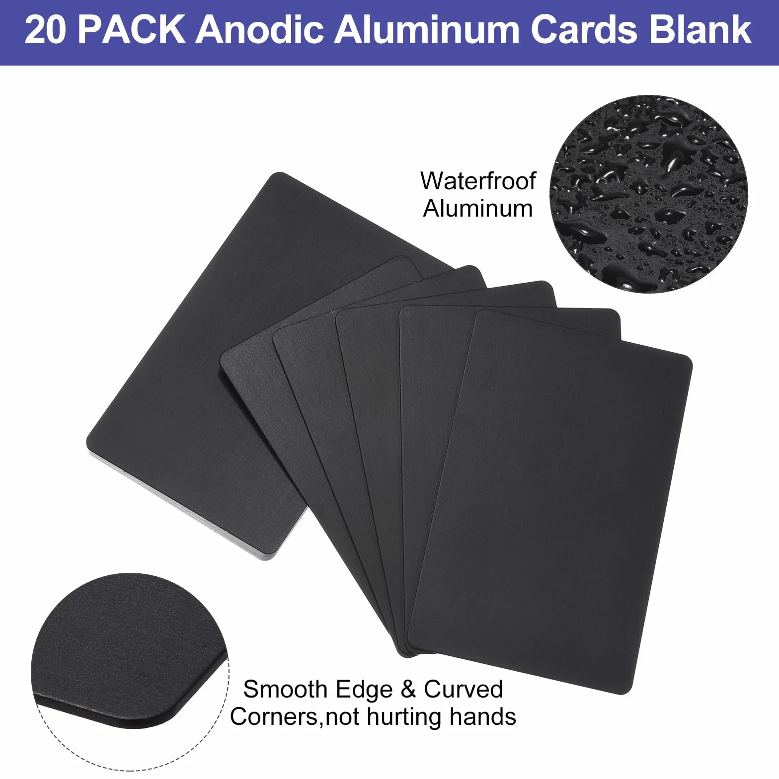 PATIKIL 20 Cartes De Visite Métalliques En Aluminium Anodisé 0.8mm 3.4x2.1 Pouces Vierges Gravure Laser Personnalisables Noir