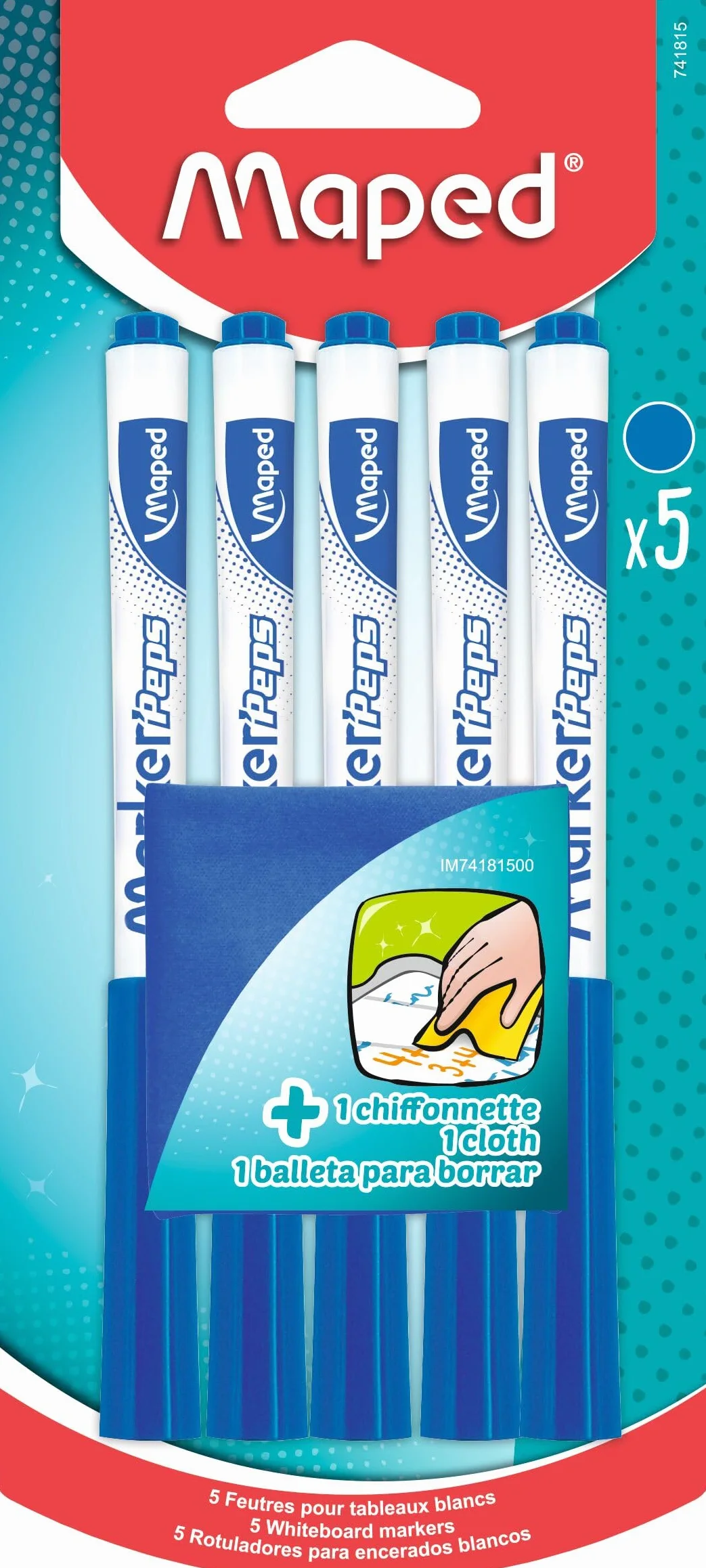 Maped Feutres effaçables à Sec Marker’Peps 5+1 Chiffonnette Pointe Medium 1,5 mm