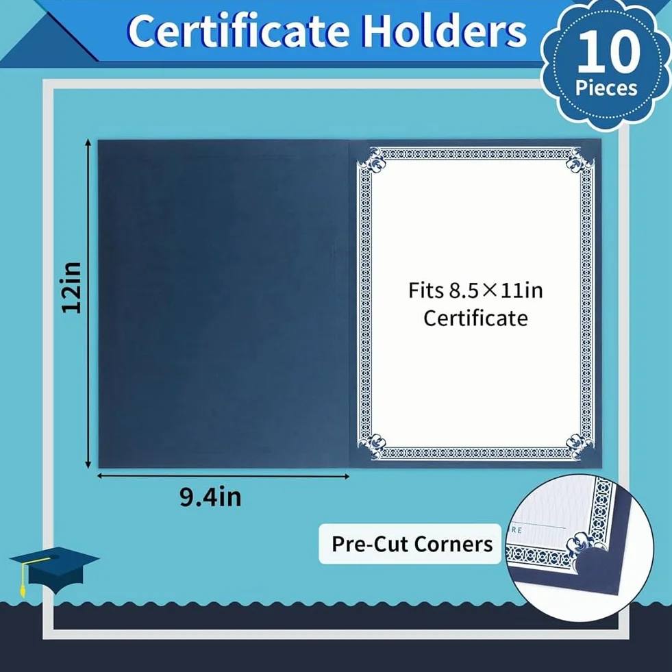 Porte-Certificats avec Bordure en Feuille d'Or, Format 8,5 x 11 Pouces, Lot de 10