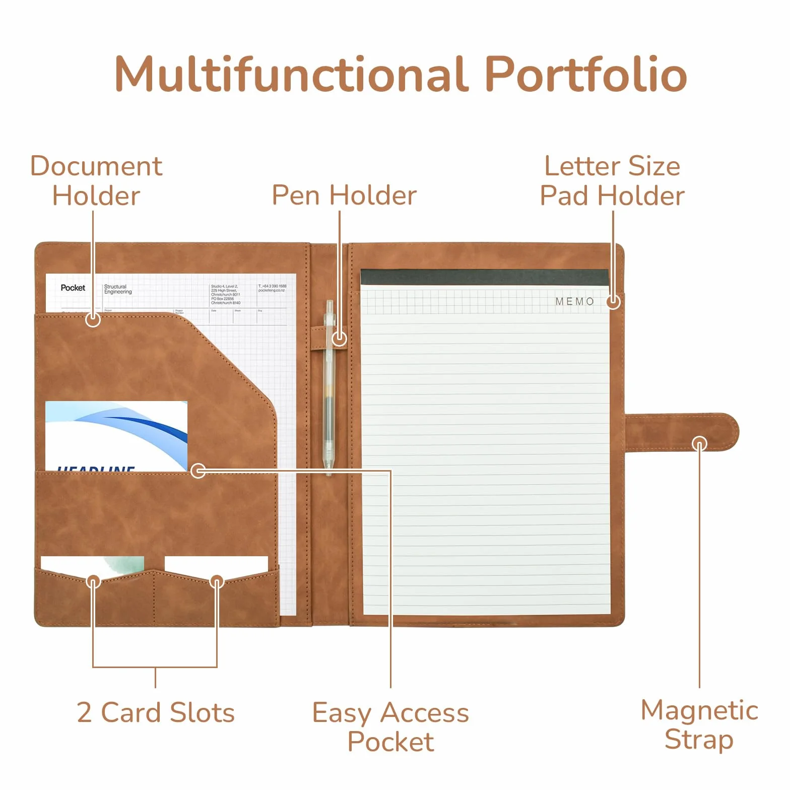 VANRA Porte-documents Padfolio Faux Cuir avec Bloc-Notes Organiseur Documents Taille Lettre
