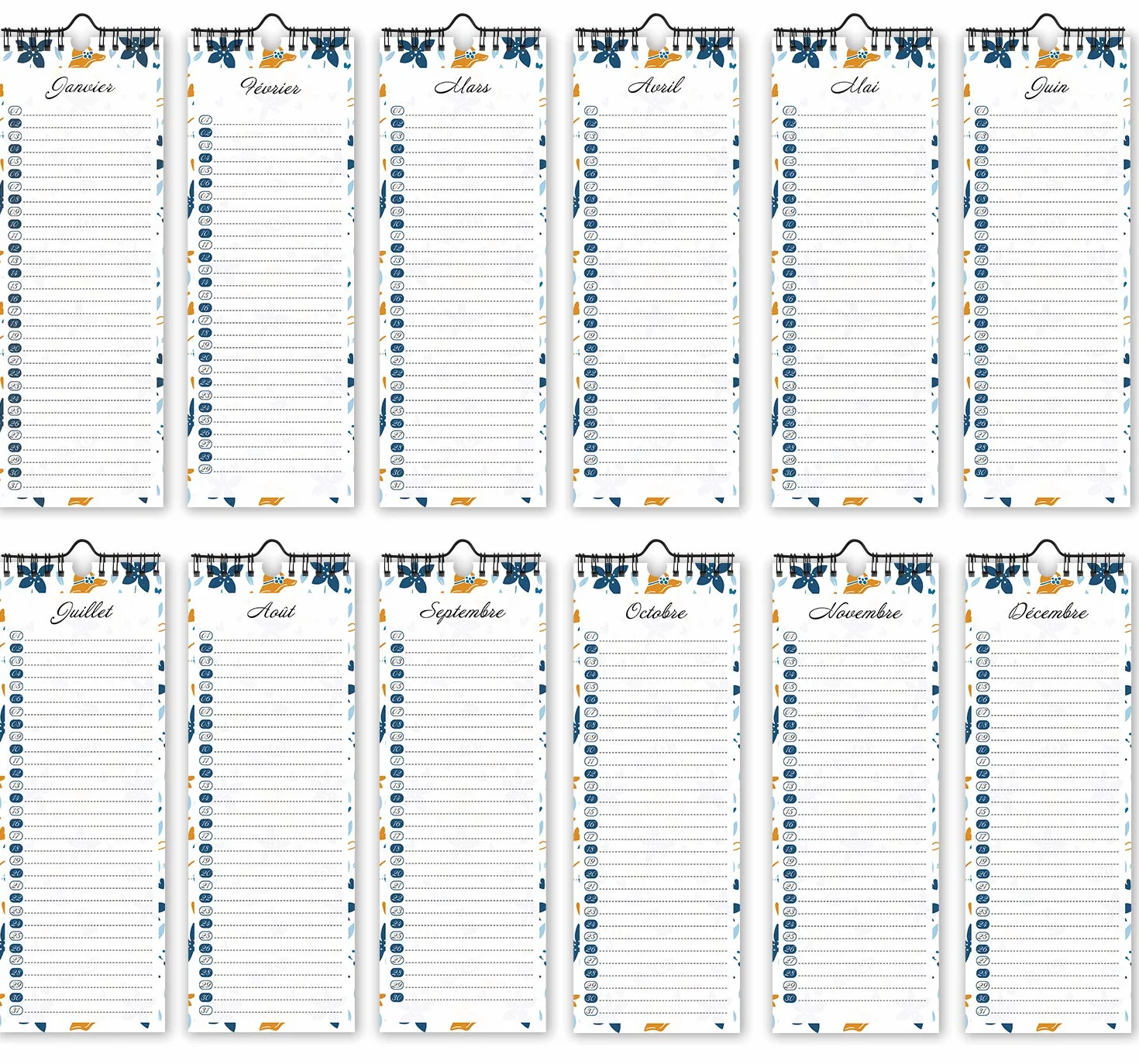 Calendrier Perpetuel Anniversaire Mural Francais Bleu