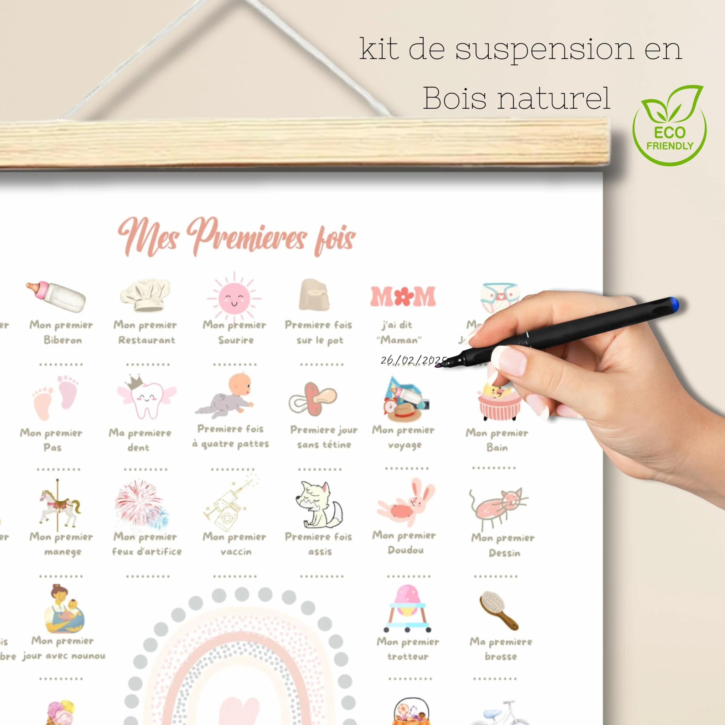 Affiche Souvenir Premières Étapes Bébé, 60 Moments Précieux, Papier Premium 350g