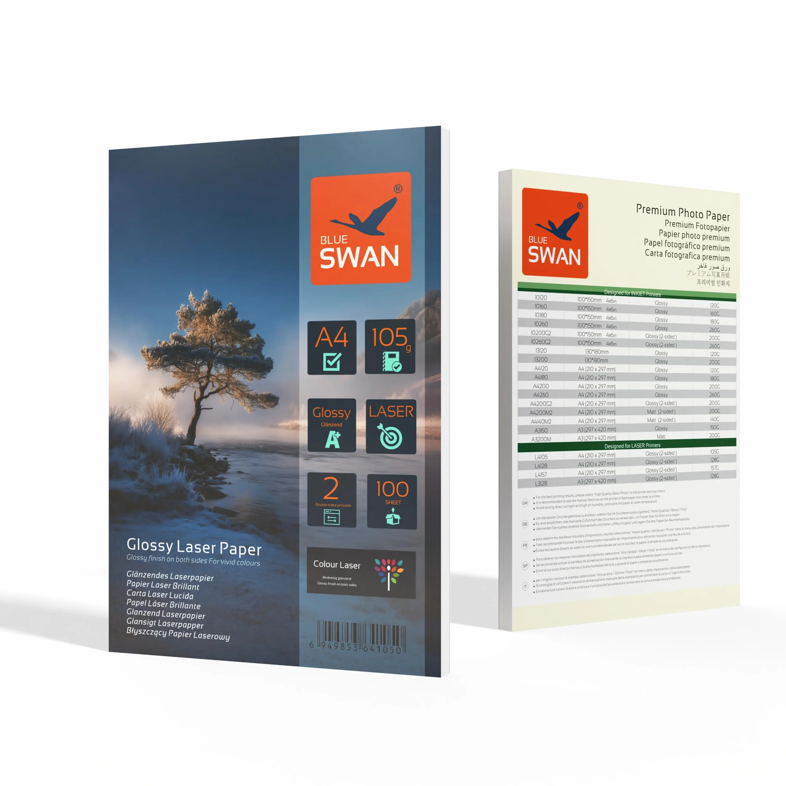 BLUE SWAN Papier Laser Brillant A4 105 g/m² 200 Feuilles Double Face