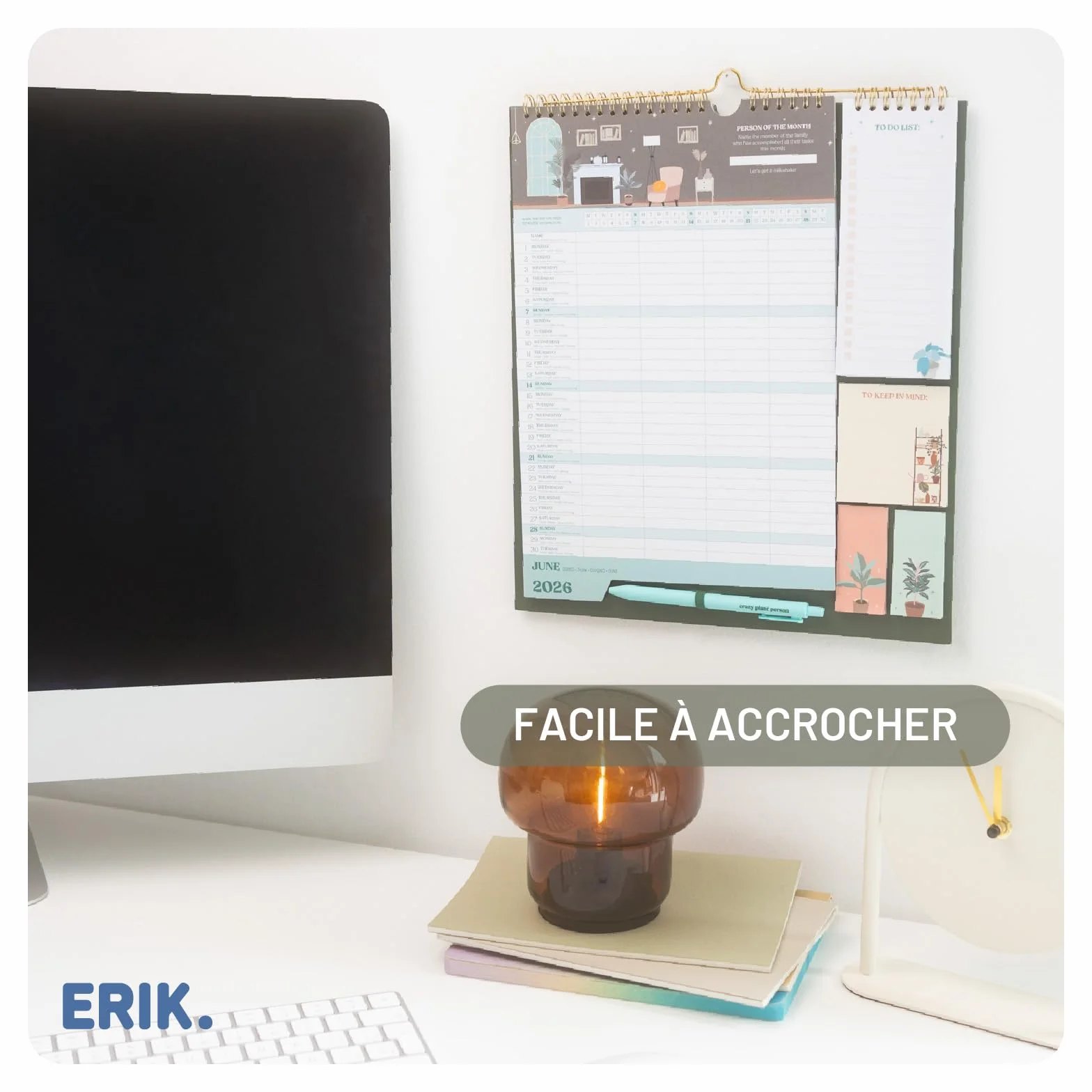 Grupo Erik Calendrier Plantes 16 mois Septembre 2025 à Décembre 2026 Planificateur Mensuel Familial avec Crochet