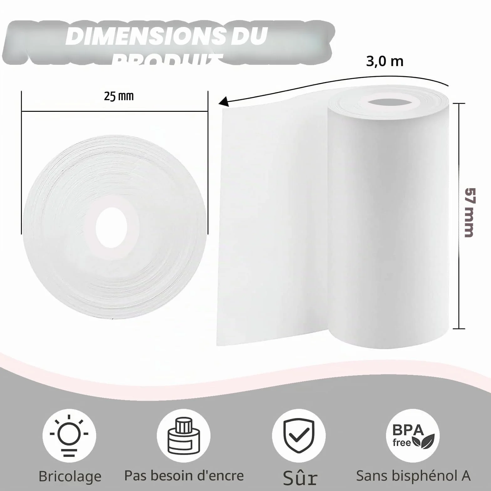 Papier Autocollant Thermique 57x25 mm pour Imprimante Mini, Appareils Photo Instantanés